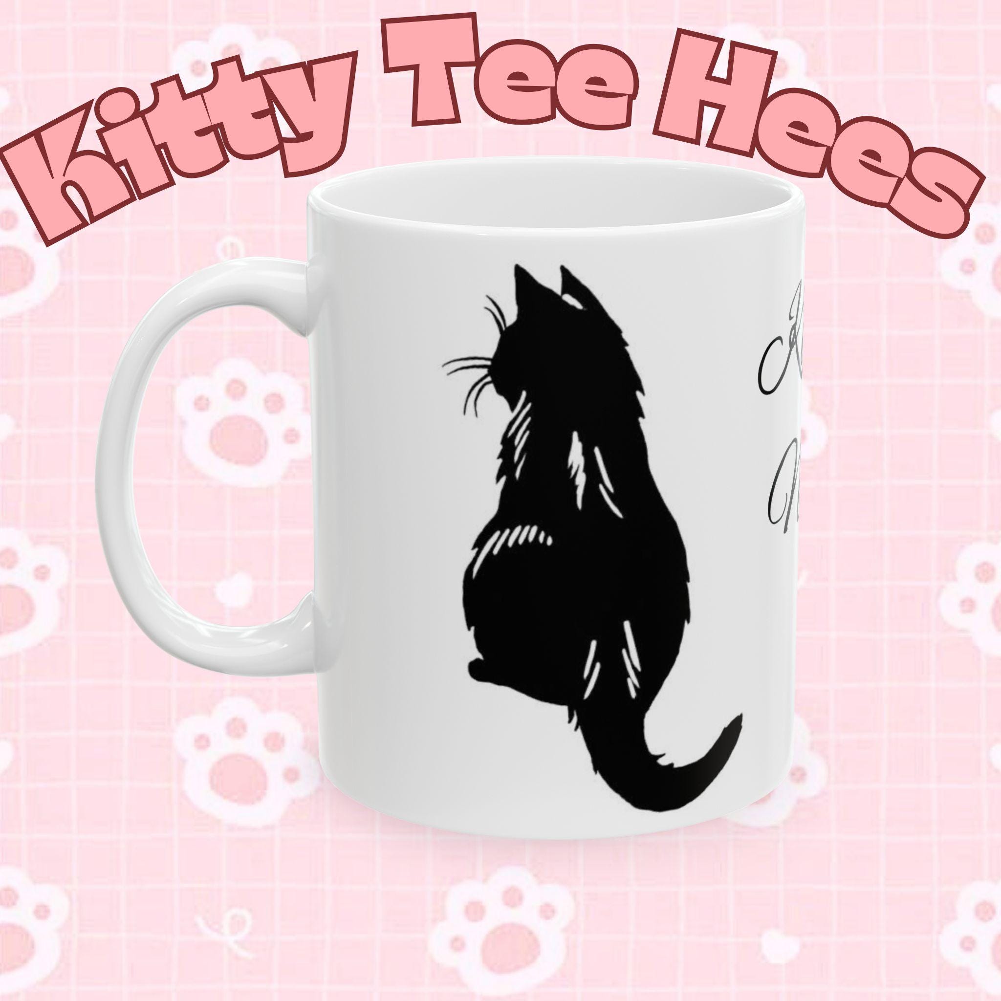 Personalized Cat Silhouette Coffee Mug, Custom Cat Lover Gift - Kitty TeeHees