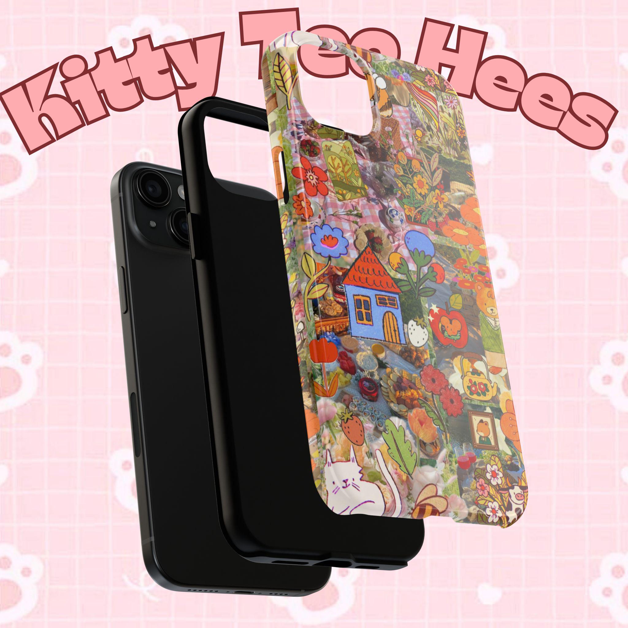 Bee kind to cats, iphone 17 case, Floral Tough Phone Cases, Cute Phone Cover, maximalist Gift, Floral Pattern, Nature Lover Gift - Kitty TeeHees