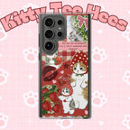 Strawberry cat Phone Case, Custom Aesthetic Collage Cat Floral Ghost Witchy Celestial Pixel Vintage Nature Phone Case Gift - Kitty TeeHees