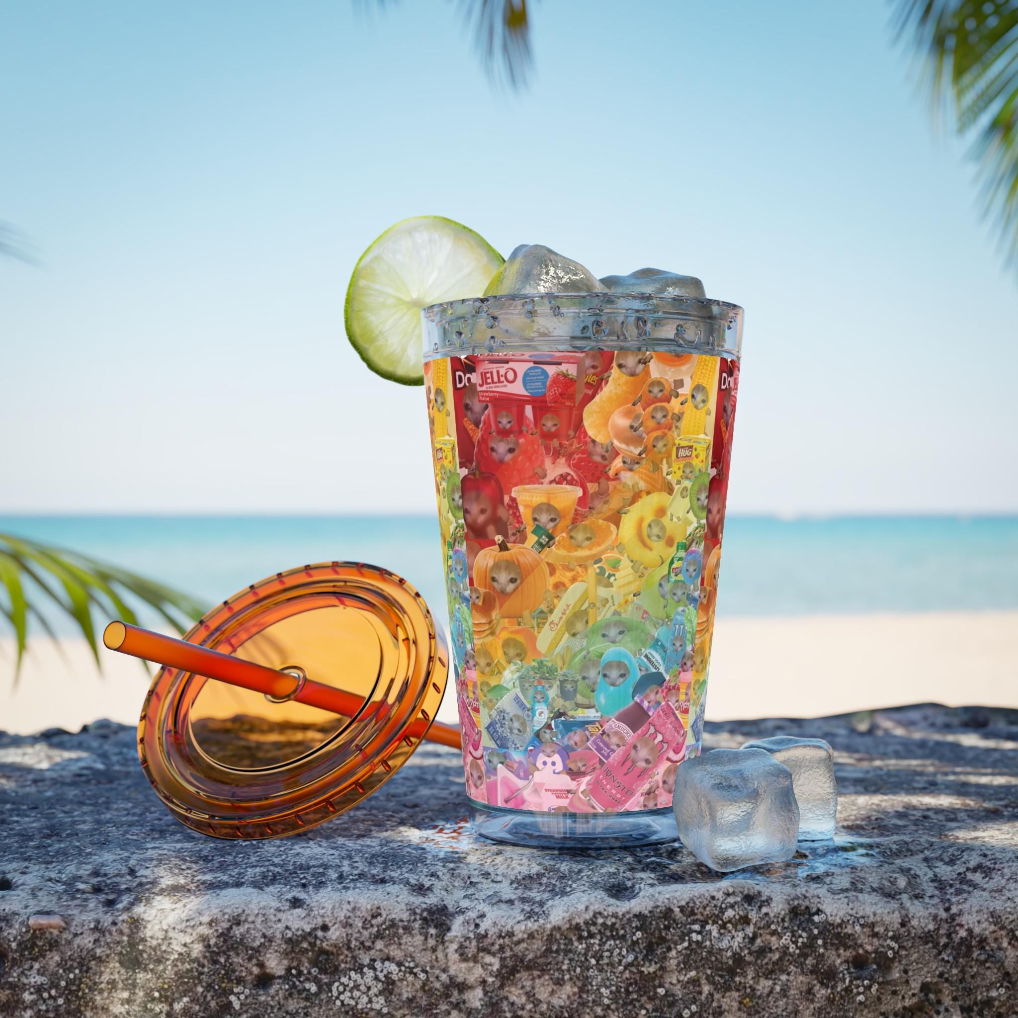 Rainbow Cat Tumbler Cup, Funny Cat Lover Drinking Vessle - Kitty TeeHees