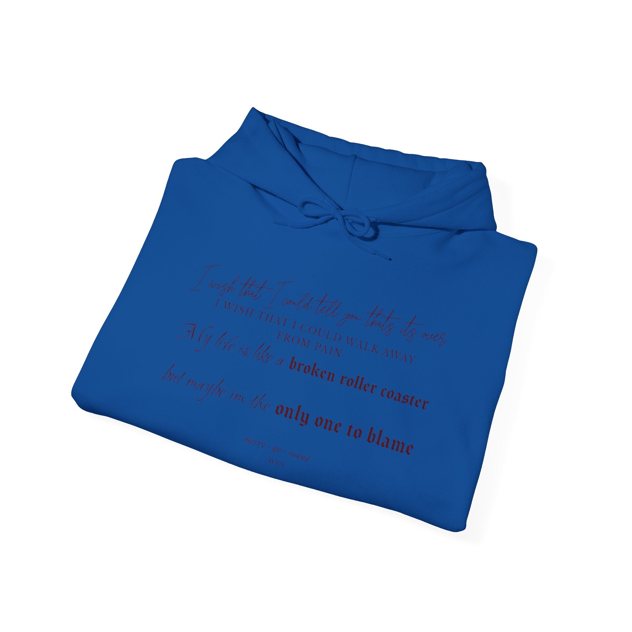 BTS Merry-go-round Arirang 2026 hoodie with carousel illustration, Korean script sleeves, and BTS lyric design by Printify.