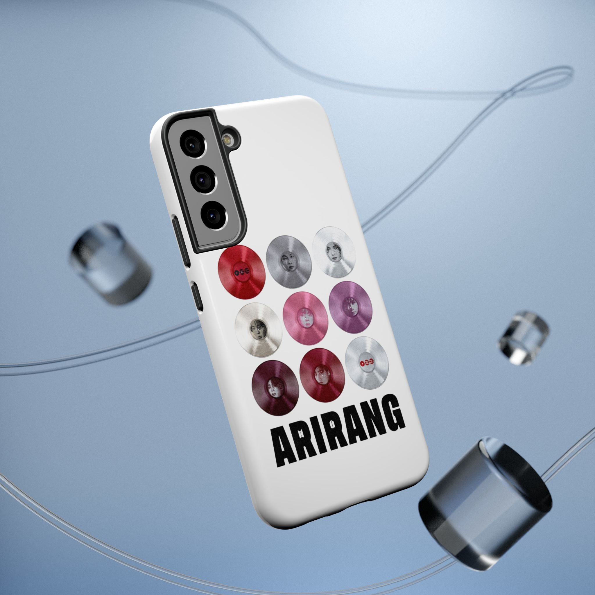 Printify BTS Arirang vinyl record grid phone case featuring Impact-Resistant design with cool BTS fan merch artwork.