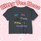 Colorful BTS Kidcore T-shirt featuring Bangtan Boys K-Pop group photo, women's festival crop top by Printify.
