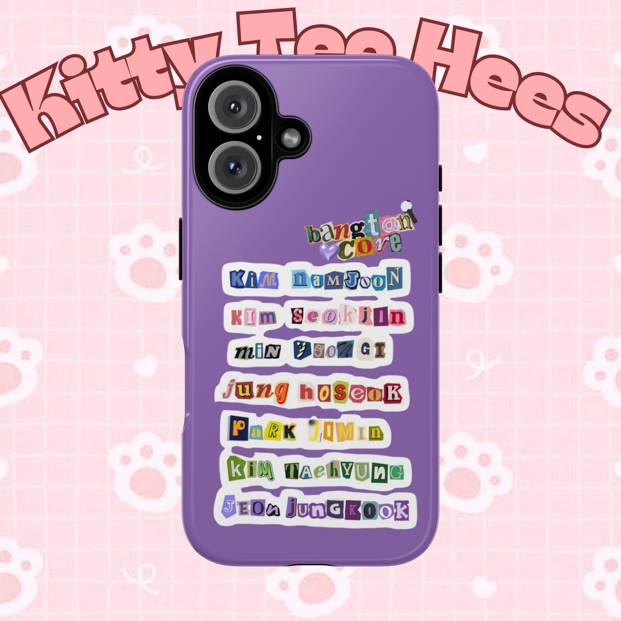 BTS member names phone case featuring Jungkook, Jimin, Rap Monster for iPhone 17, tough protective case by Printify