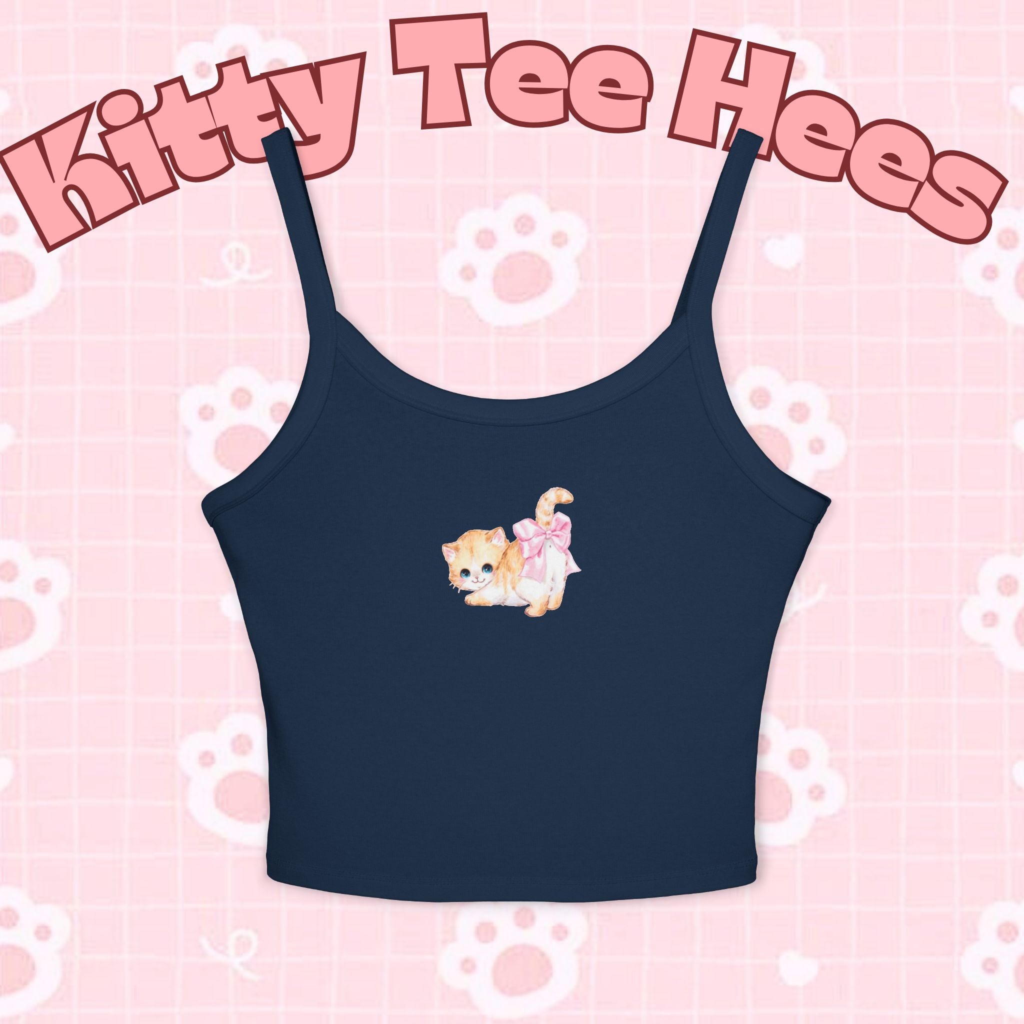 Cat print women's spaghetti strap tank top with fun summer design, casual wear for cat lovers, by Printify.