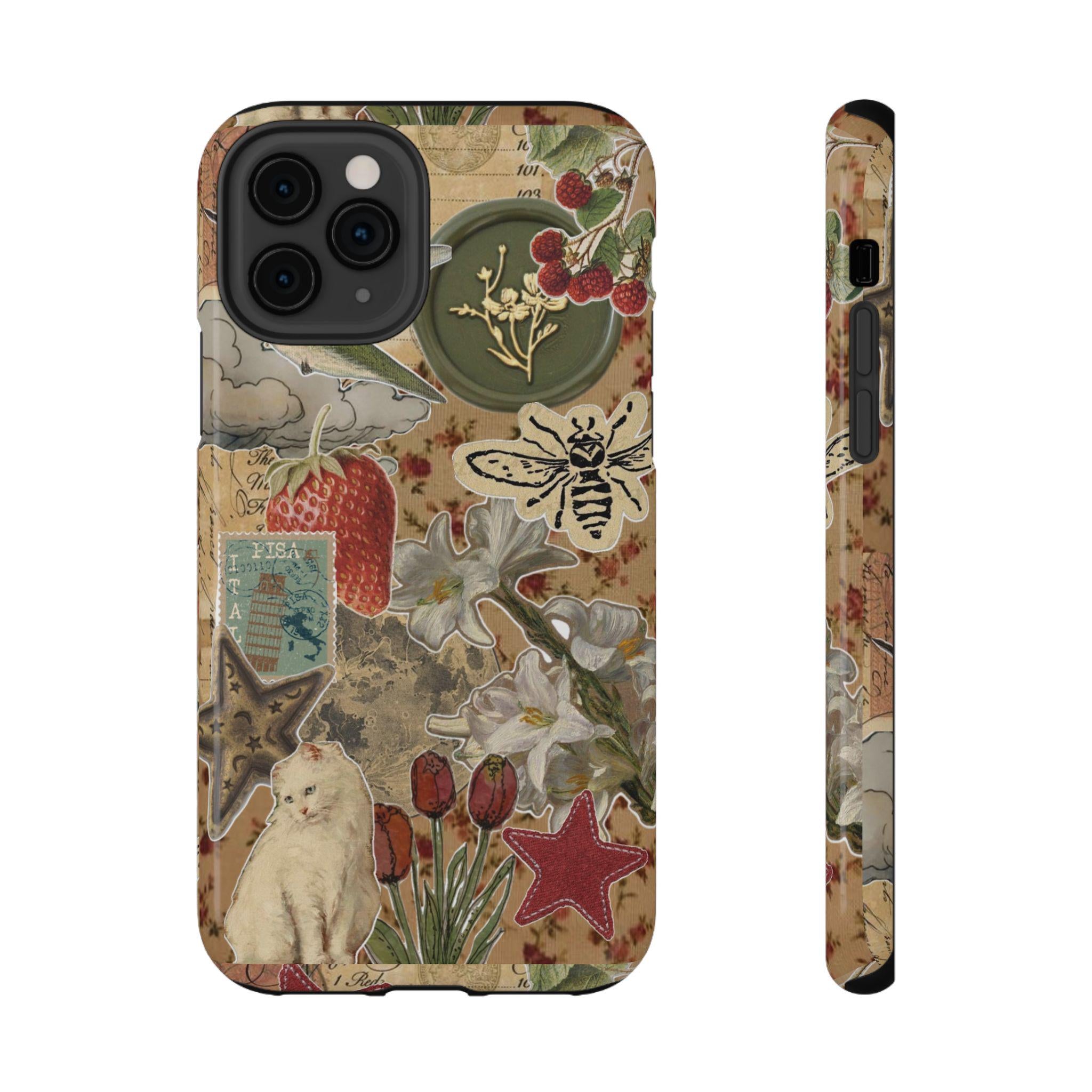 Newsprint Vintage Maximalist Impact-Resistant Case, iphone 17 case | Retro Newspaper Aesthetic - Kitty TeeHees