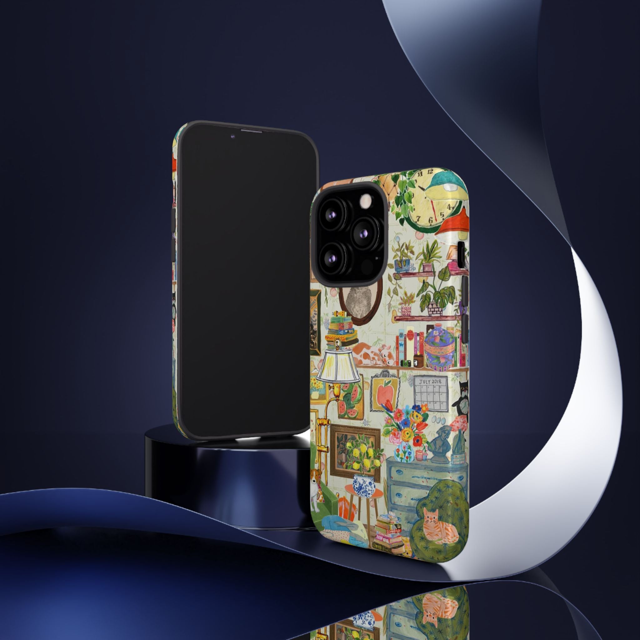 Printify cute cat framed iPhone 17 case featuring a cozy living room pet portrait design, stylish and protective phone cover.