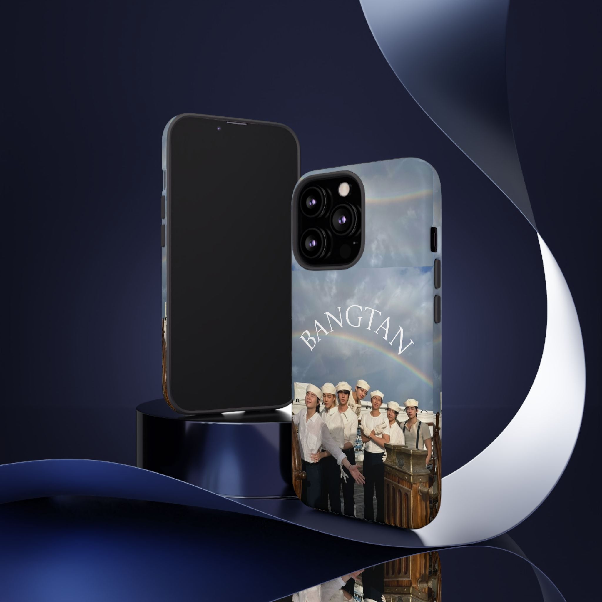 Cute Sailor BTS Swim phone case for iPhone and Samsung, featuring colorful sailor and Bangtan Boys design by Printify.
