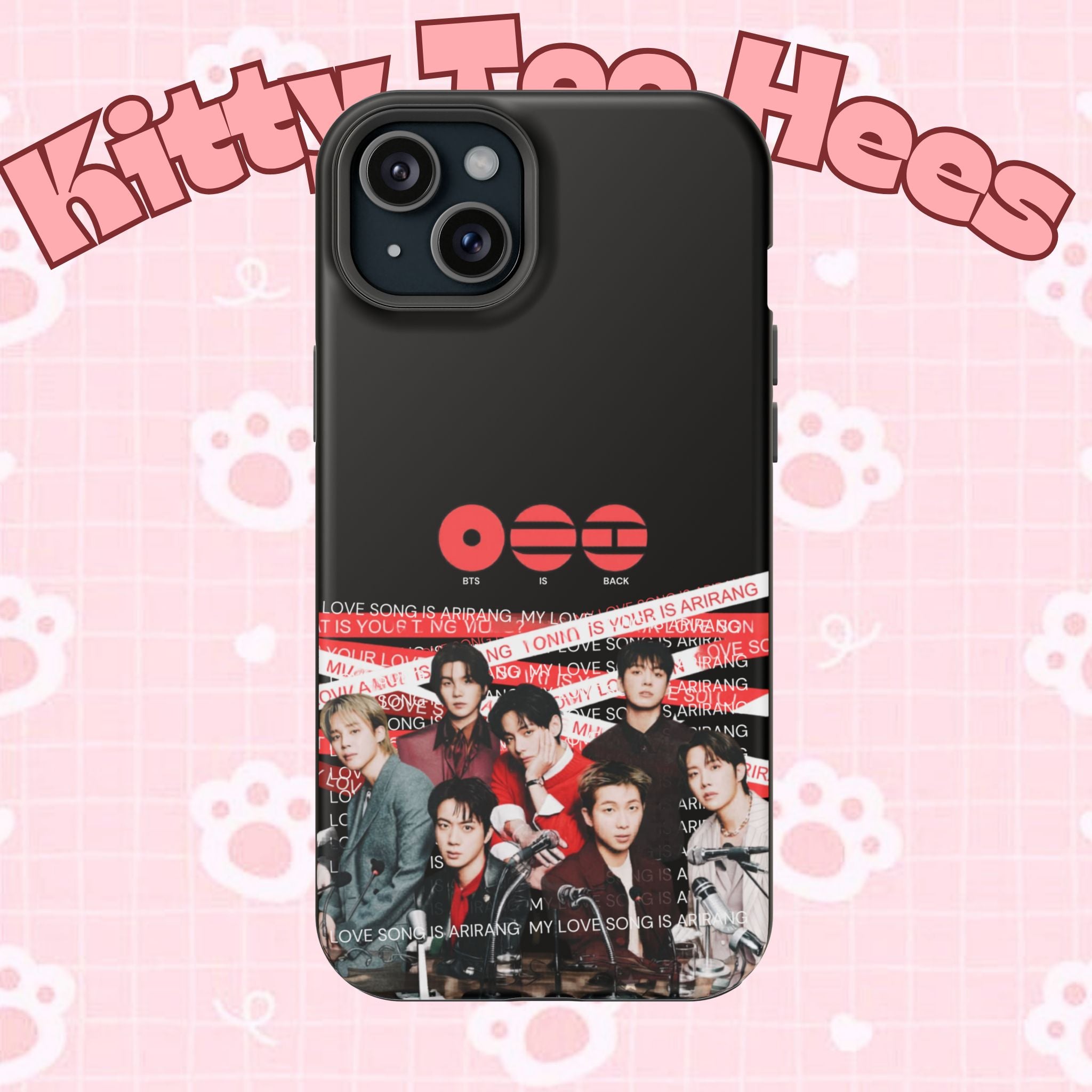 Impact-resistant phone case featuring BTS Bangtan Boys concert fanmade design with K-Pop band photo by Printify.