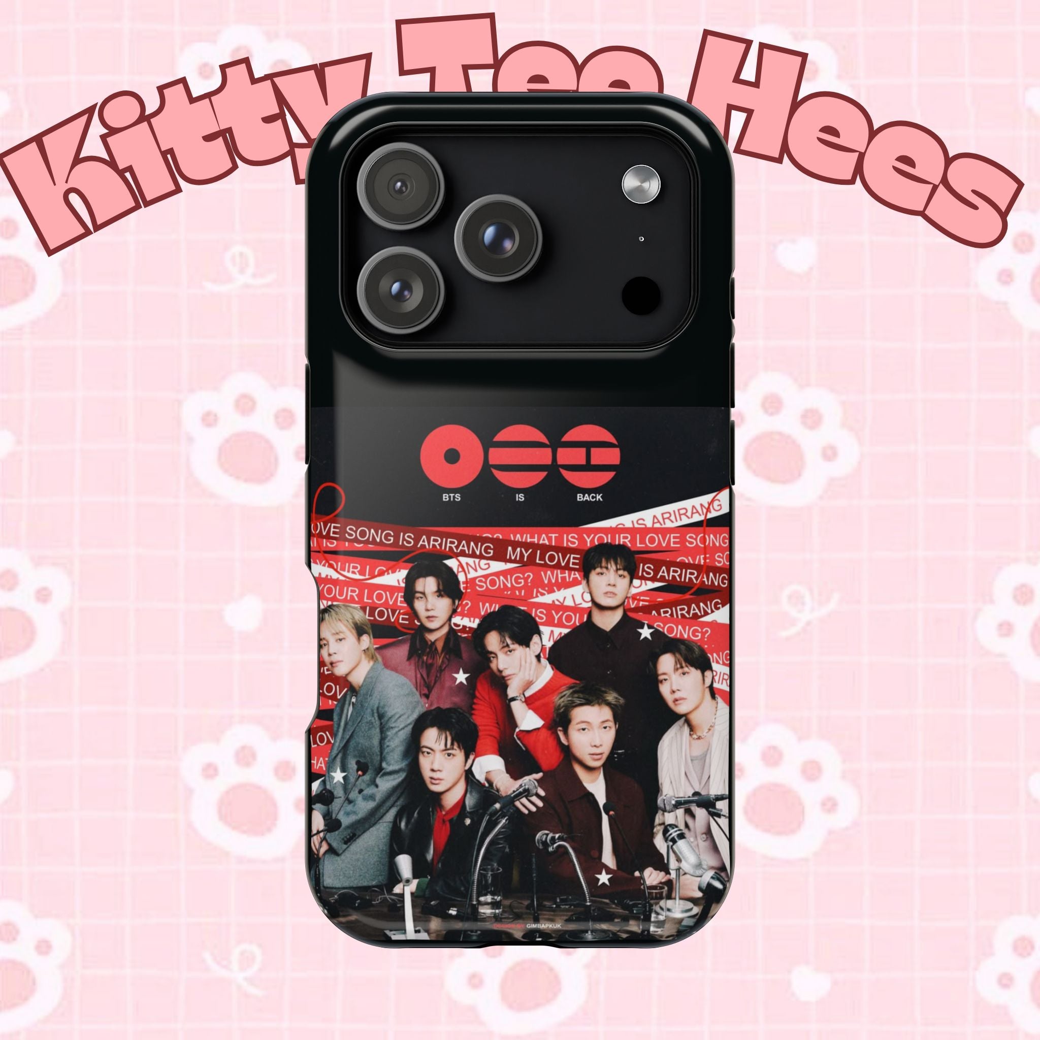 BTS Arirang phone case by Printify featuring Bangtan concert design, impact-resistant K-Pop band photo phone case.
