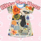Floral Cat Print T-Shirt Dress, Comfy Casual Polyester - Kitty TeeHees