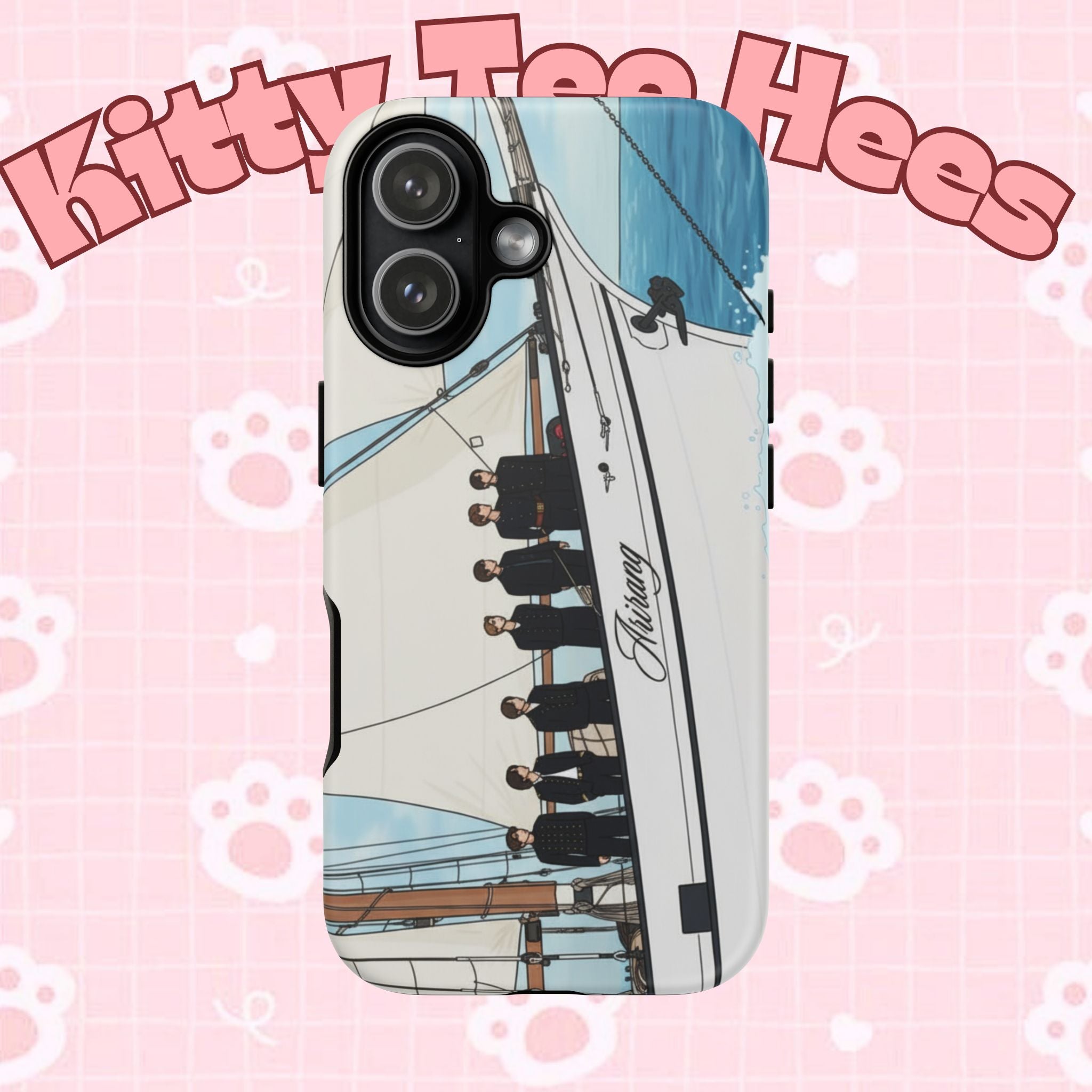 BTS Arirang swim-themed phone case for iPhone 17 and Samsung, durable Printify concert bangtan tough case with vibrant design.