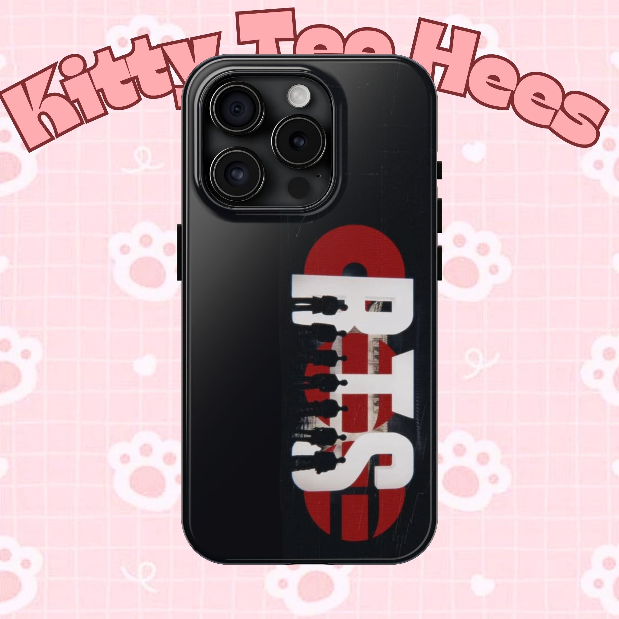 Printify BTS Arirang phone case with silhouettes, album design, and Samsung logo for iPhone and Samsung devices.