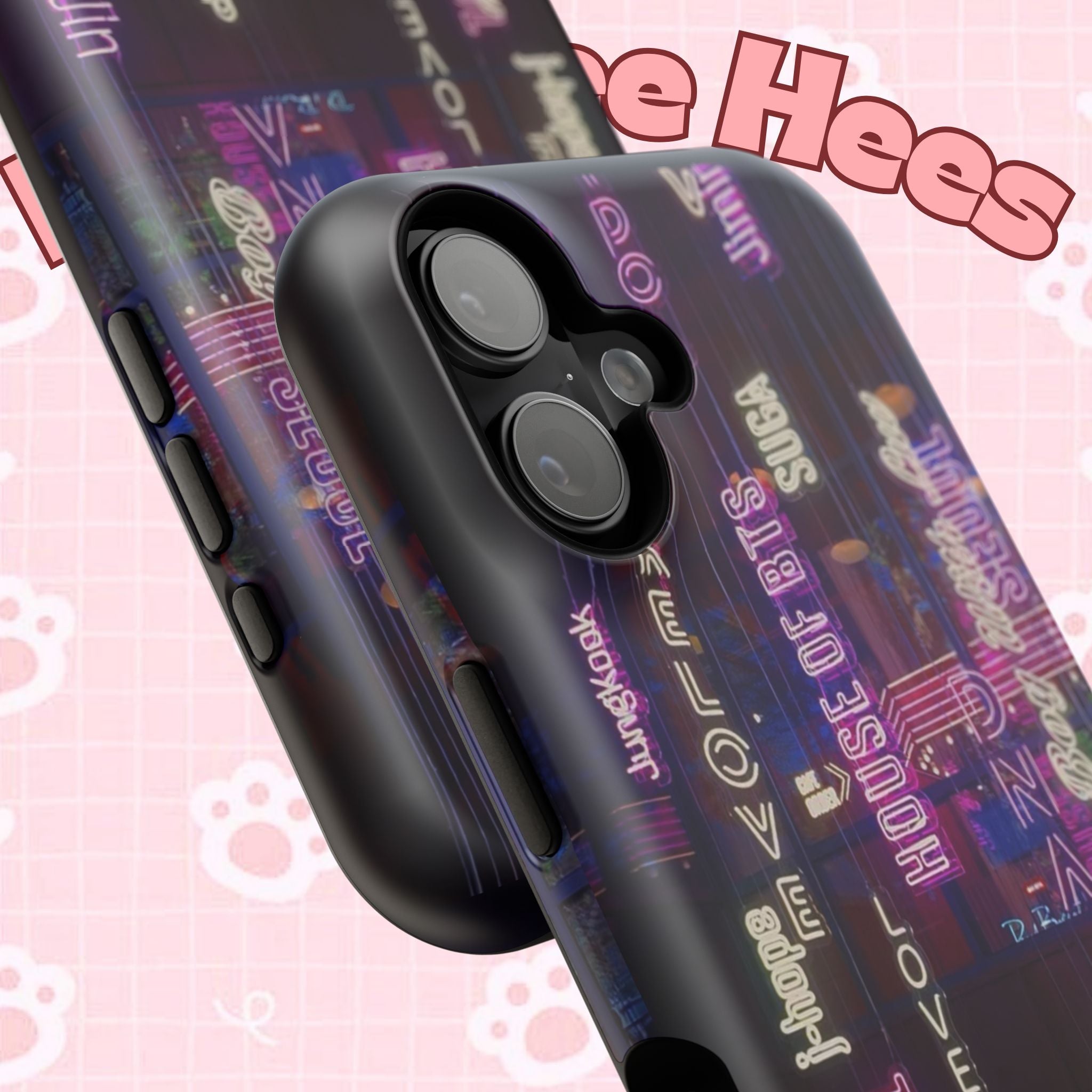 Neon Korean Script BTS phone case for iPhone and Samsung, impact-resistant protective case with Bangtan Sonyeondan design.