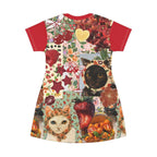 Babyshka Babushka Cat Print T-shirt Dress with colorful all-over cat design, casual summer mini dress for cat lovers.