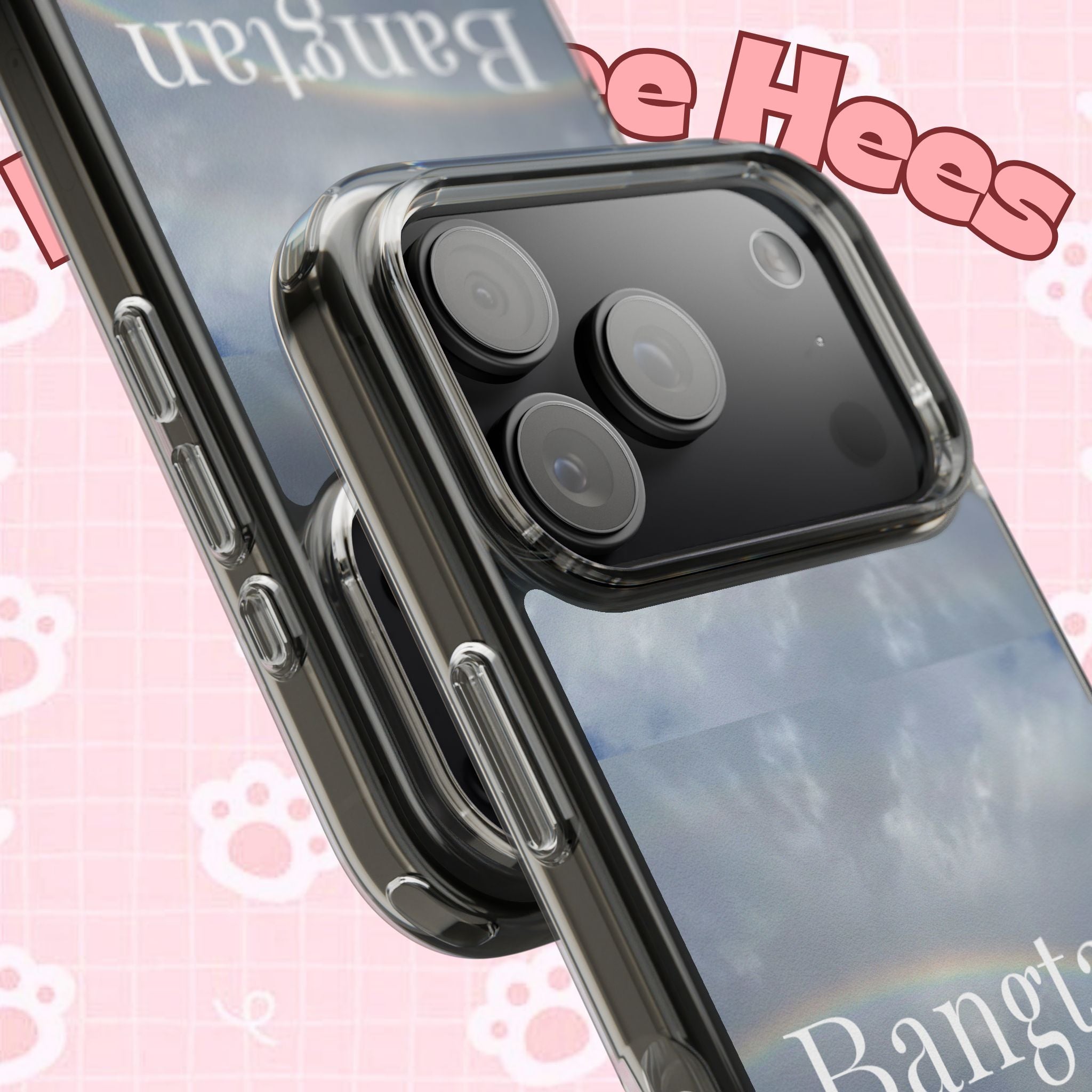Clear impact-resistant phone case featuring cute Bangtan Boys K-pop design for a stylish look on your smartphone.