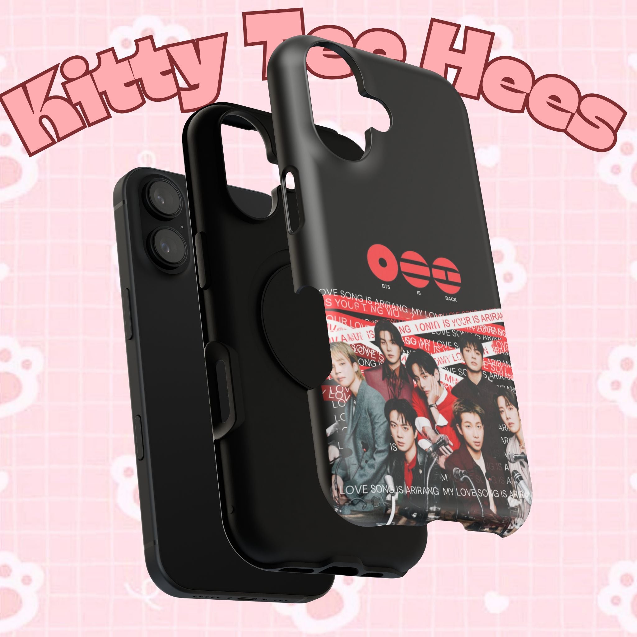 K-pop BTS Bangtan phone case featuring fanmade design with concert photo, impact-resistant plastic for Samsung and iPhone models