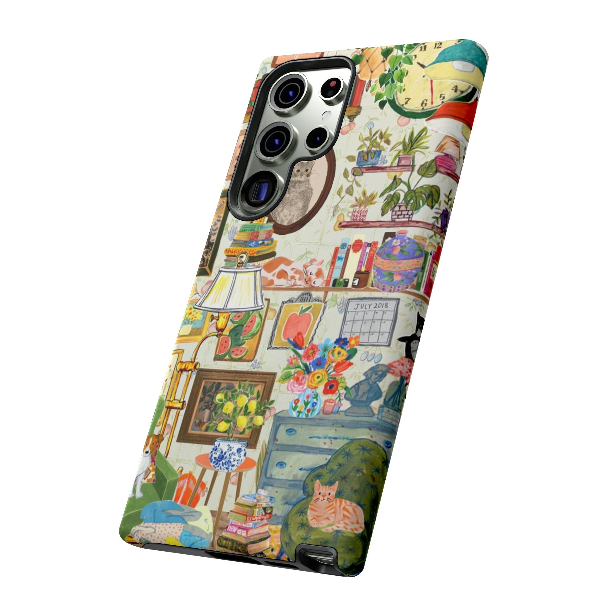 Cute cat portrait phone case for iPhone 17 by Printify, featuring a cozy living room pet home design and stylish look.