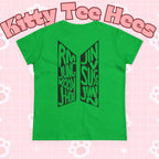 BTS ARIRANG graphic T-shirt featuring BTS logo and member names, casual cotton tee by Printify on a white background