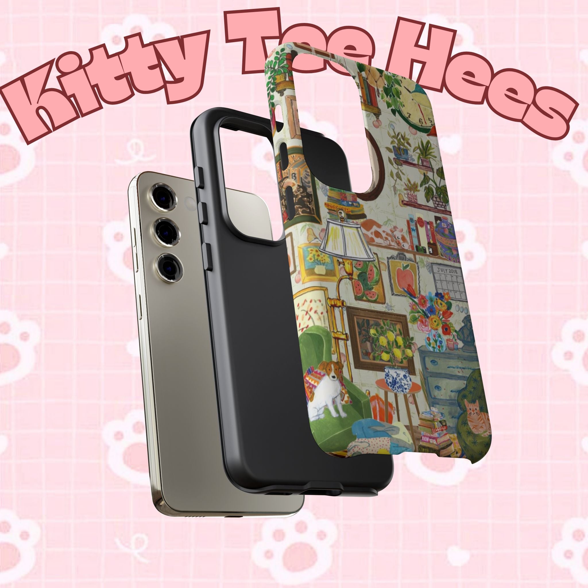 Cute cat pet portrait iPhone 17 case by Printify, stylish phone case featuring a cozy living room scene with a cat image.
