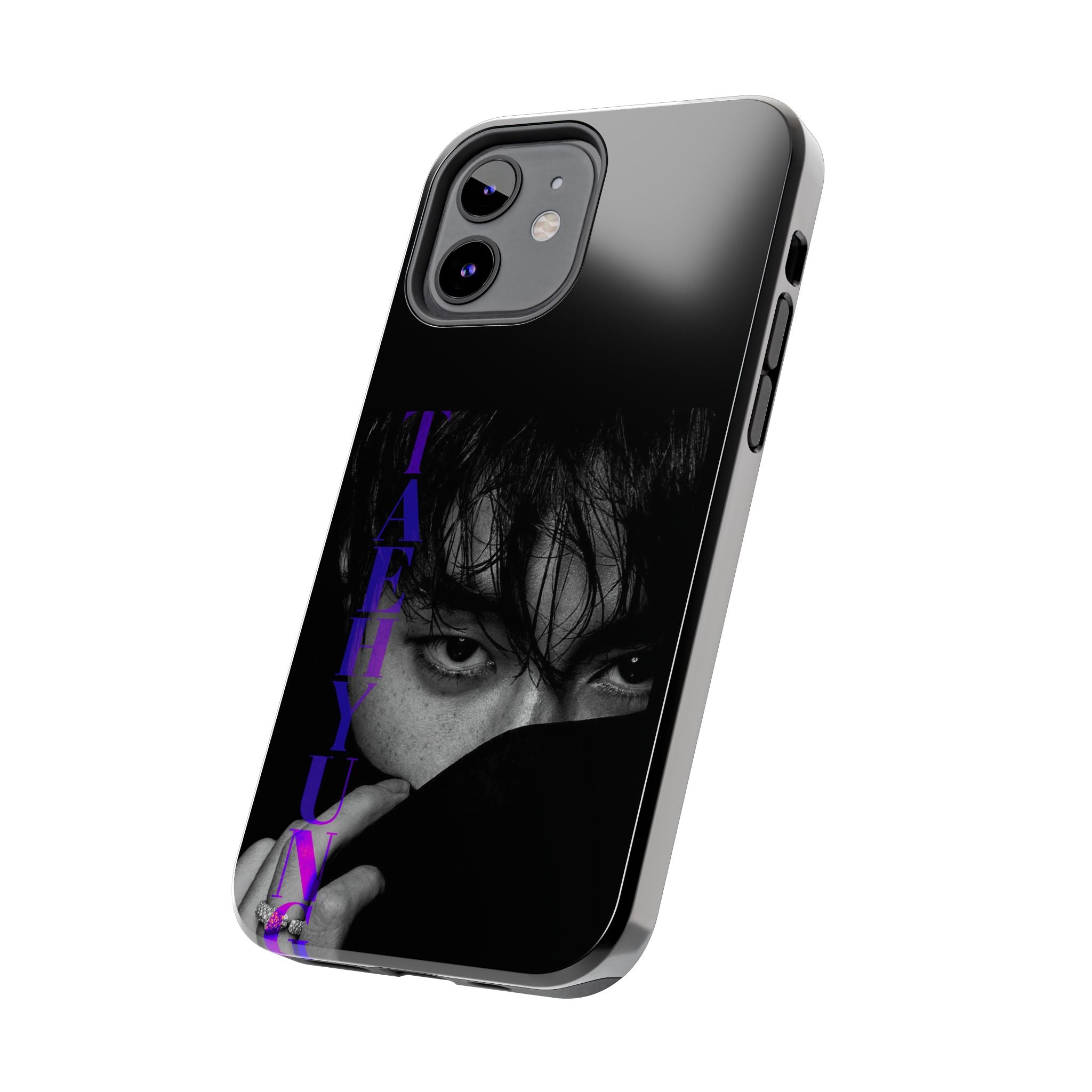 BTS Taehyung (V) phone case with dark Bangtan design for iPhone and Samsung smartphones, printed by Printify.