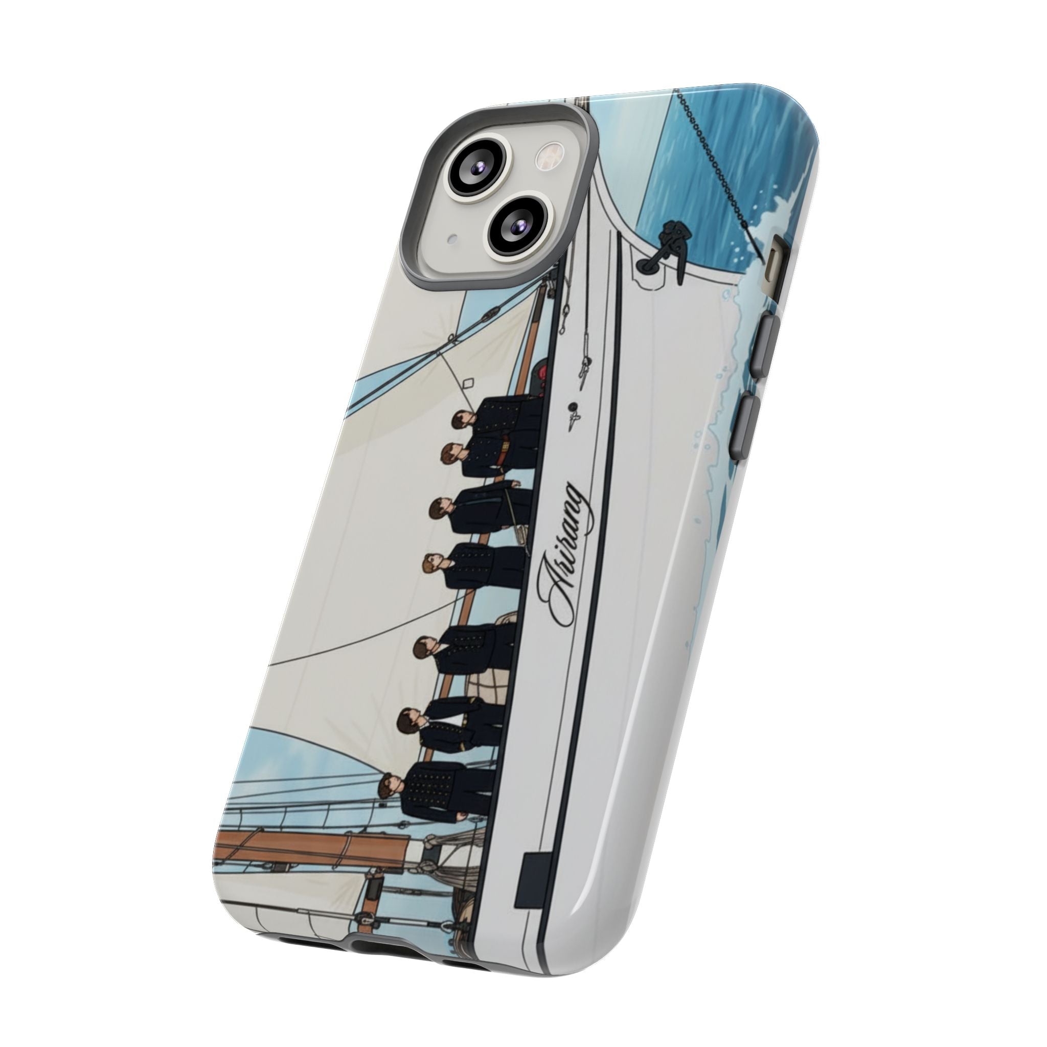 BTS Arirang swim themed phone case for iPhone 17 and Samsung, tough Bangtan concert phone case by Printify with colorful design.