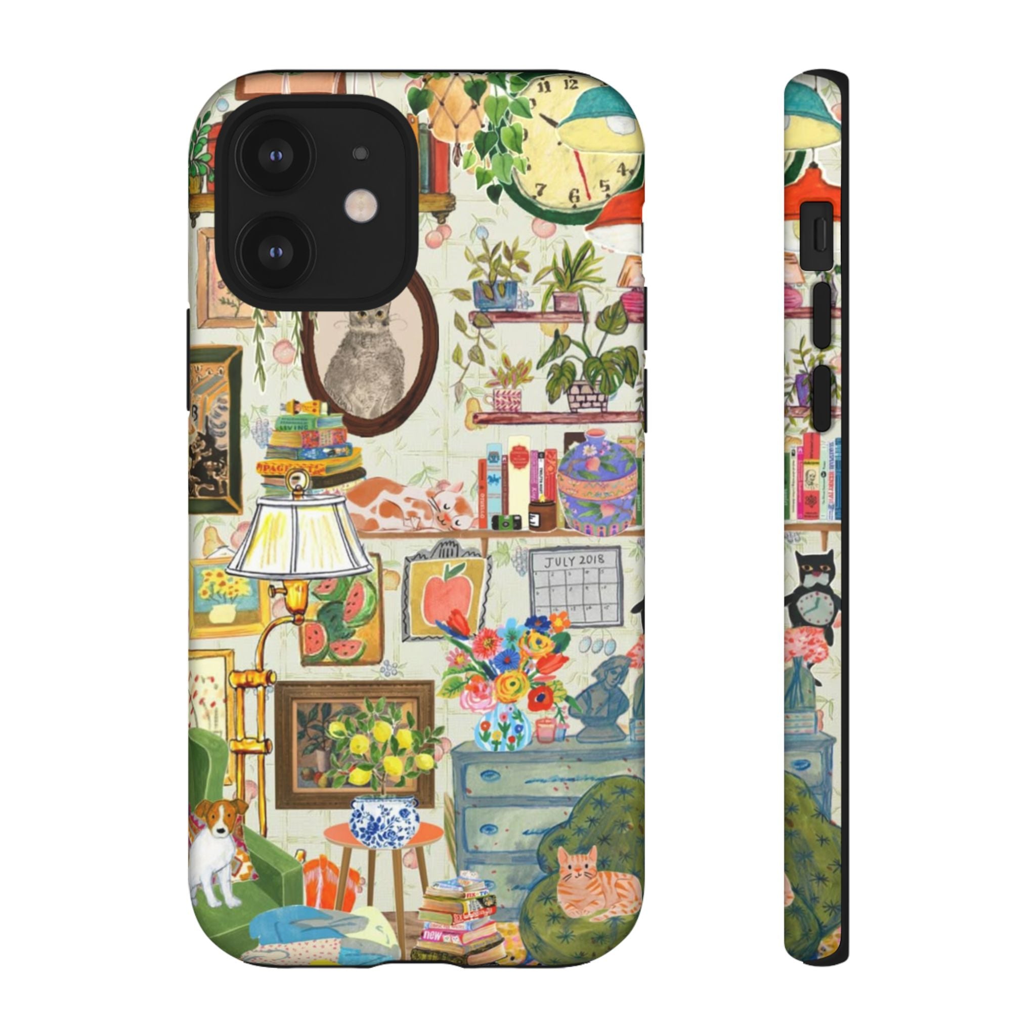 Cute cat portrait phone case for iPhone 17 by Printify, featuring a cozy living room pet home design with stylish appeal.