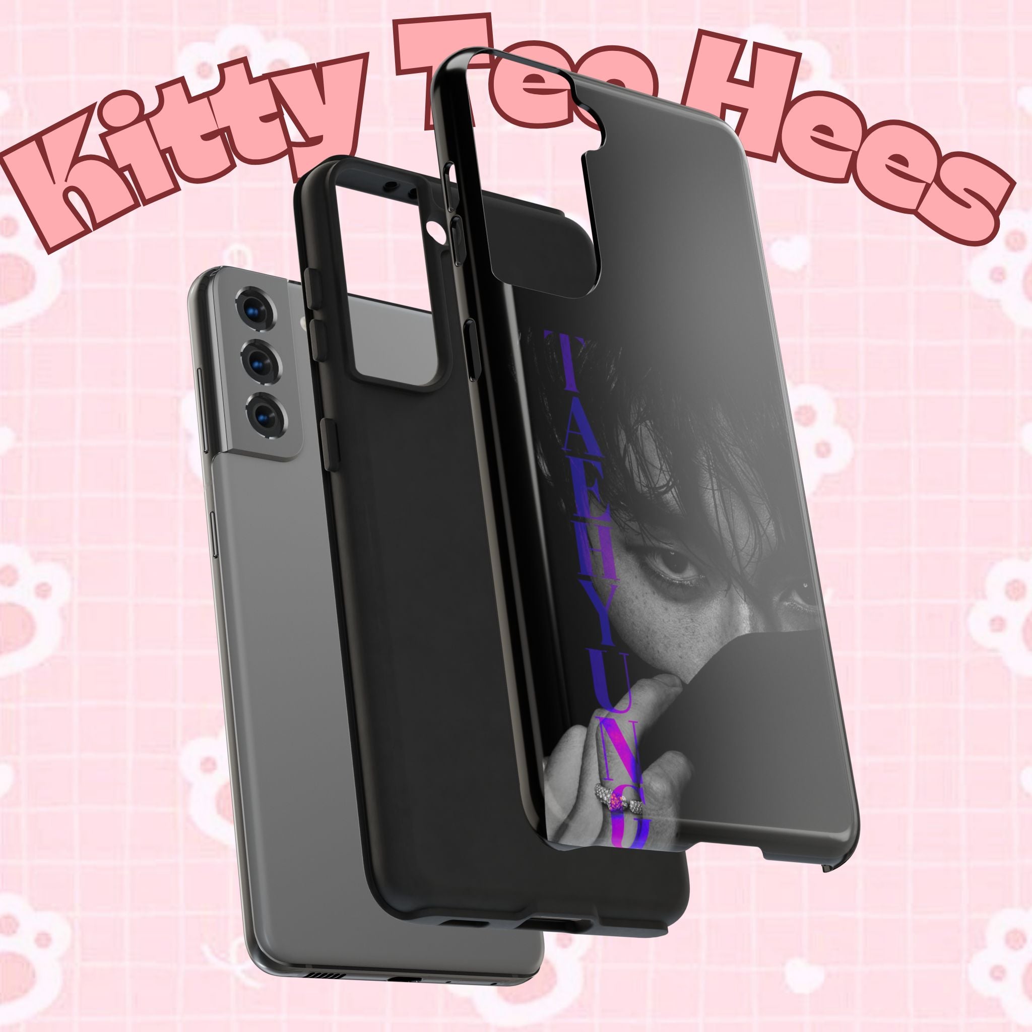 Dark Bangtan BTS phone case featuring Kim Taehyung (V) design for iPhone and Samsung, made by Printify.