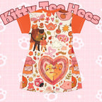 Orange Whimsical Cat Print T-Shirt Dress by Printify, featuring playful cat designs, perfect for kids and adults, casual summer wear.