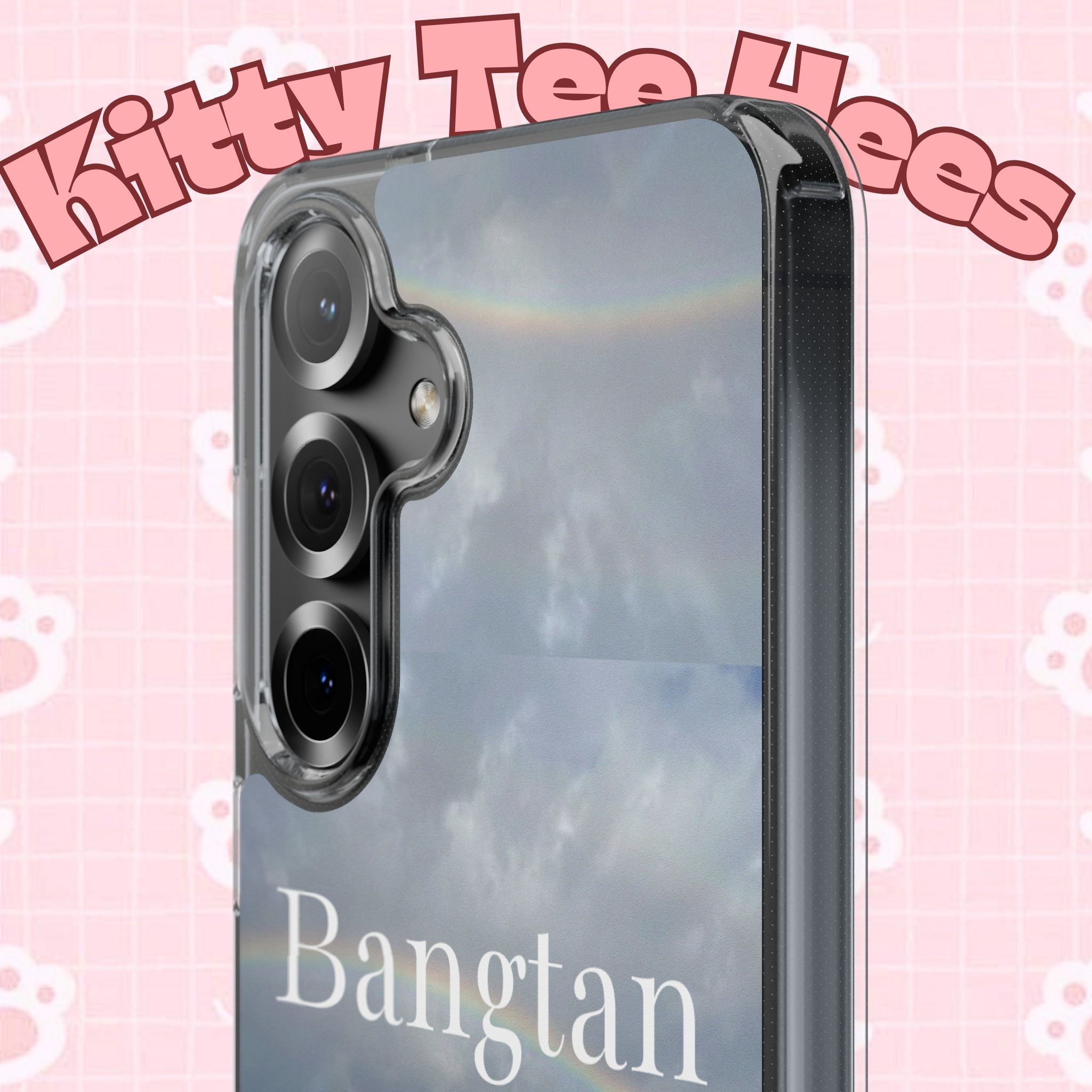 Clear impact-resistant phone case featuring Bangtan Boys K-pop design, suitable for smartphones, by Printify.