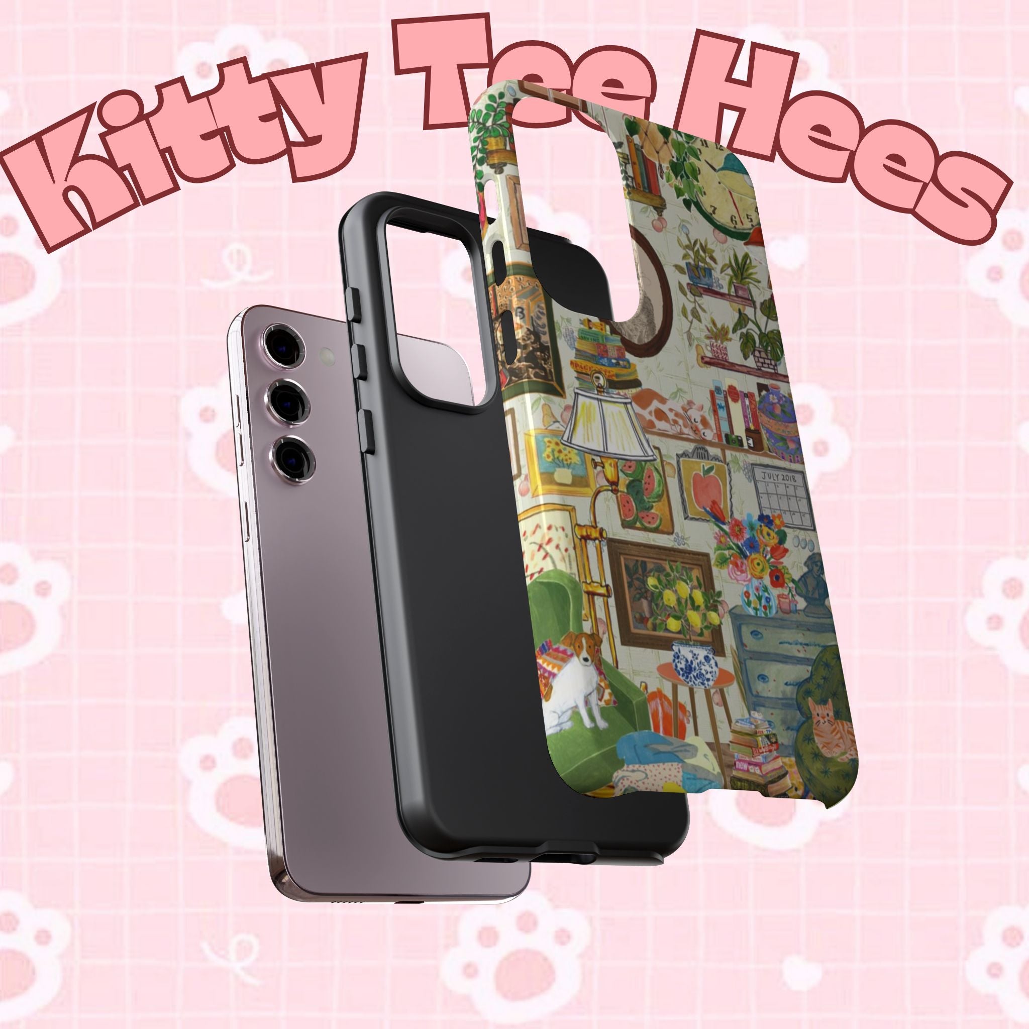 Printify iPhone 17 case featuring a cute cat pet portrait design, stylish and protective phone case for cozy living room decor.