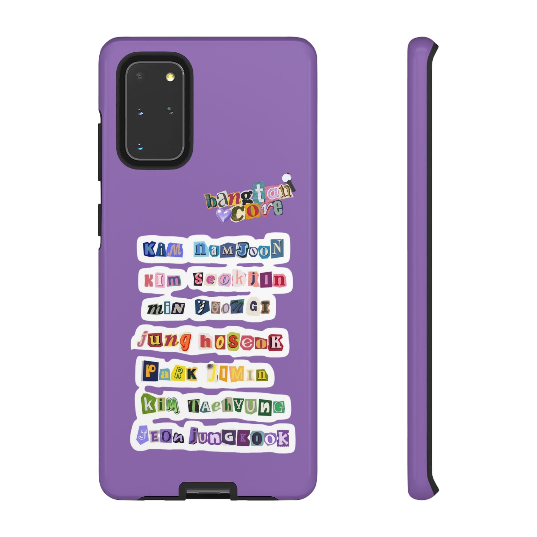 BTS member names phone case featuring Jungkook, Jimin, and RapMonster for iPhone 17, tough case by Printify
