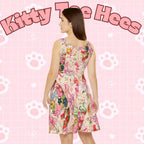 Pastel Floral Cat Skater Dress, Women's Party Outfit - Kitty TeeHees