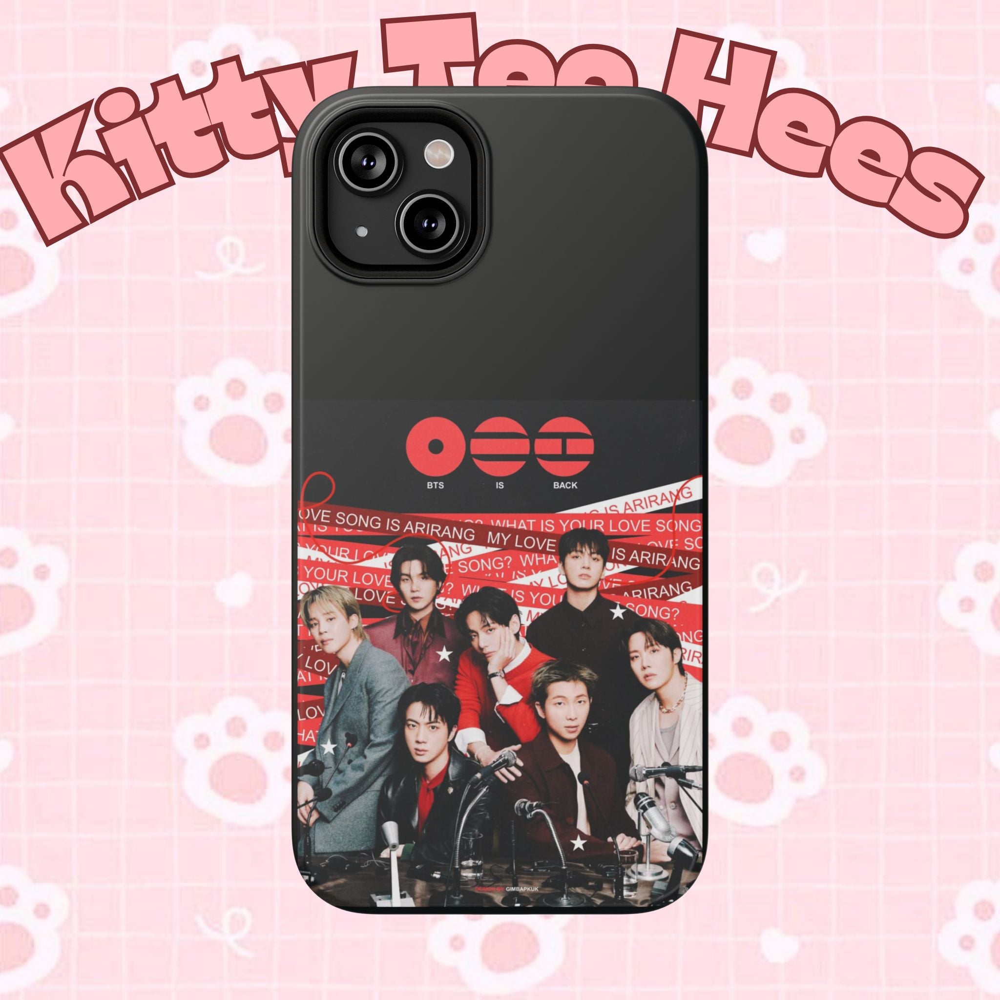 BTS Arirang phone case with Bangtan concert design, impact-resistant Printify phone cover featuring K-Pop band photo.