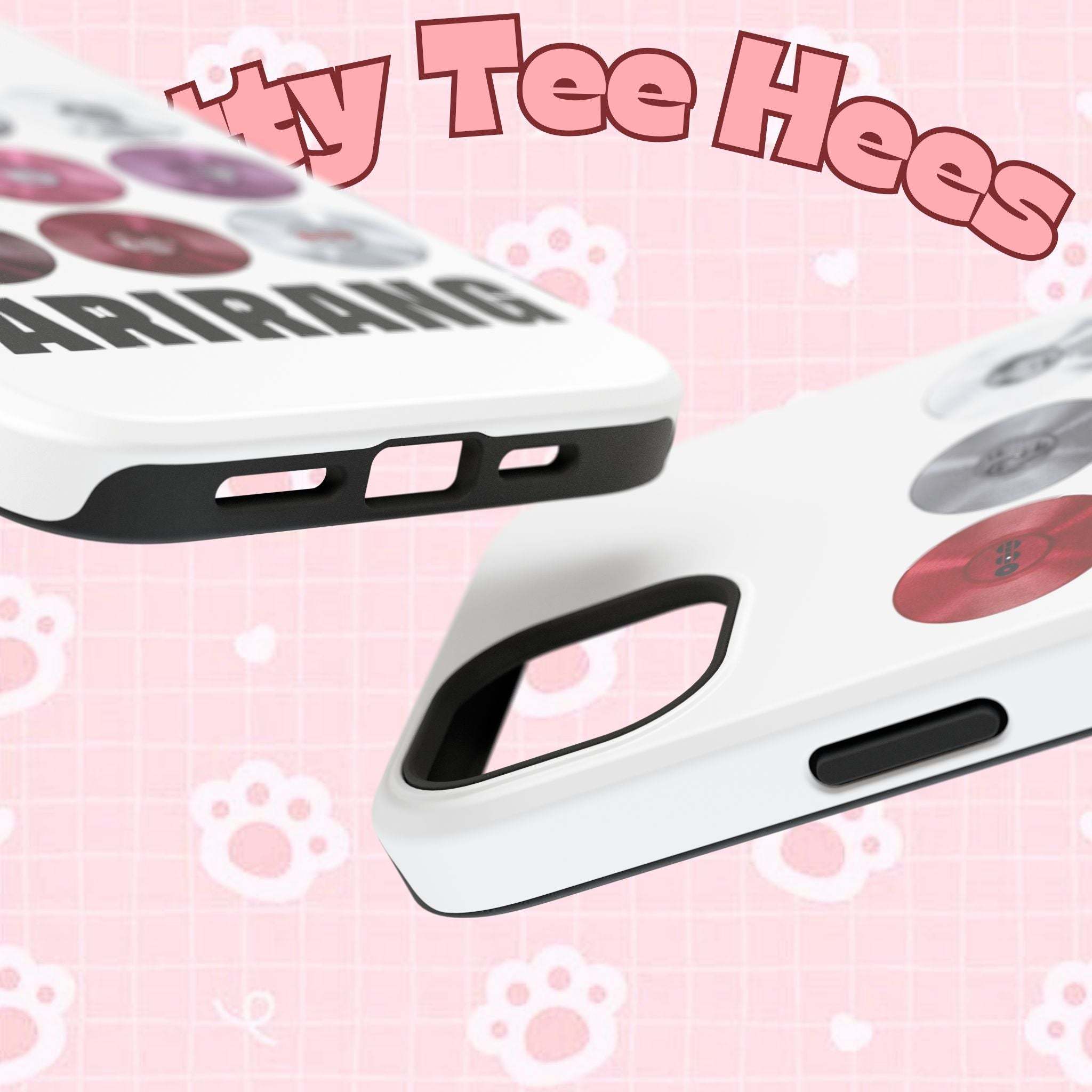 Impact-resistant phone case featuring Bangtan Arirang BTS vinyl record design, with grid pattern and fan merch style.