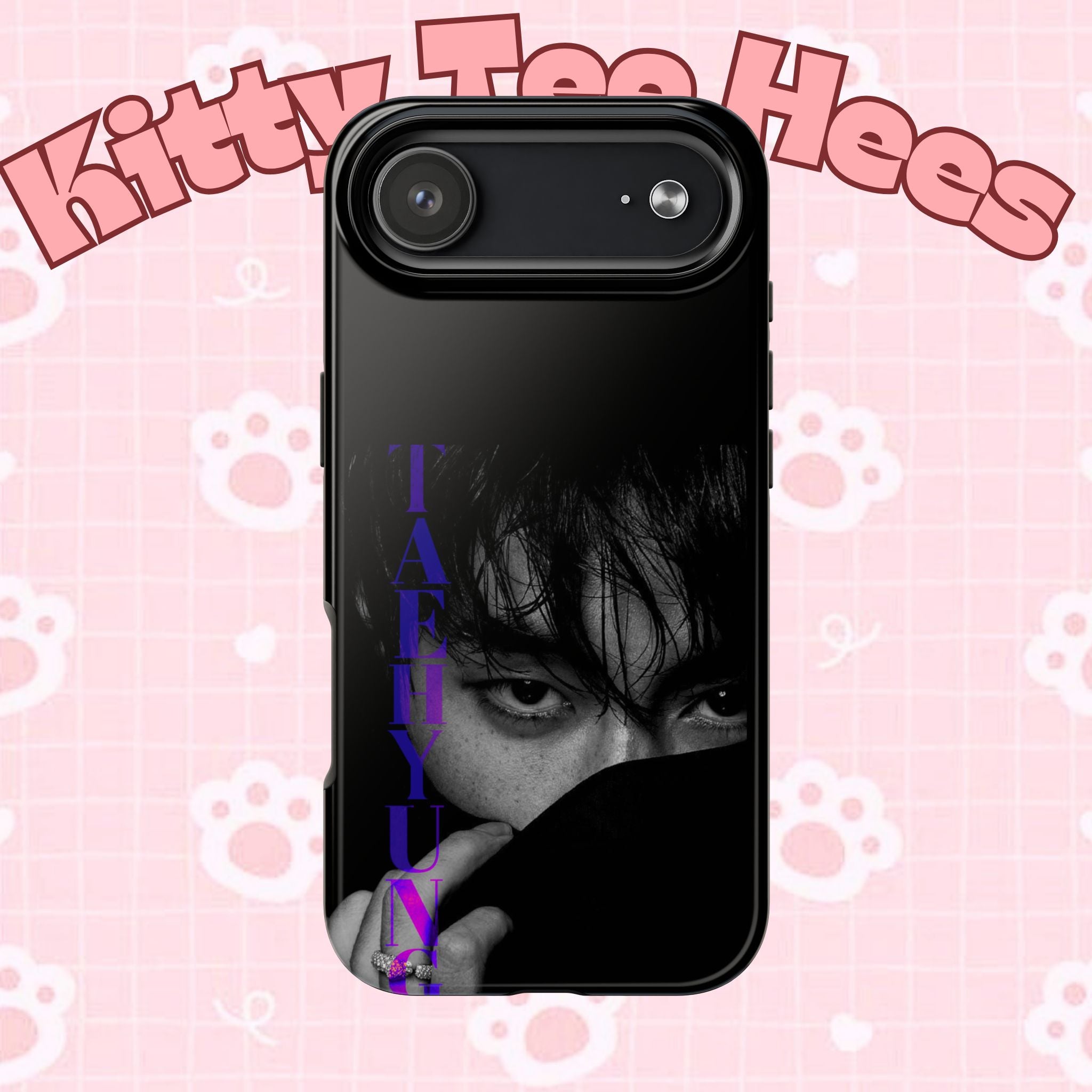 BTS Taehyung (V) tough phone case with dark Bangtan design for iPhone and Samsung, featuring Kim Taehyung artwork.