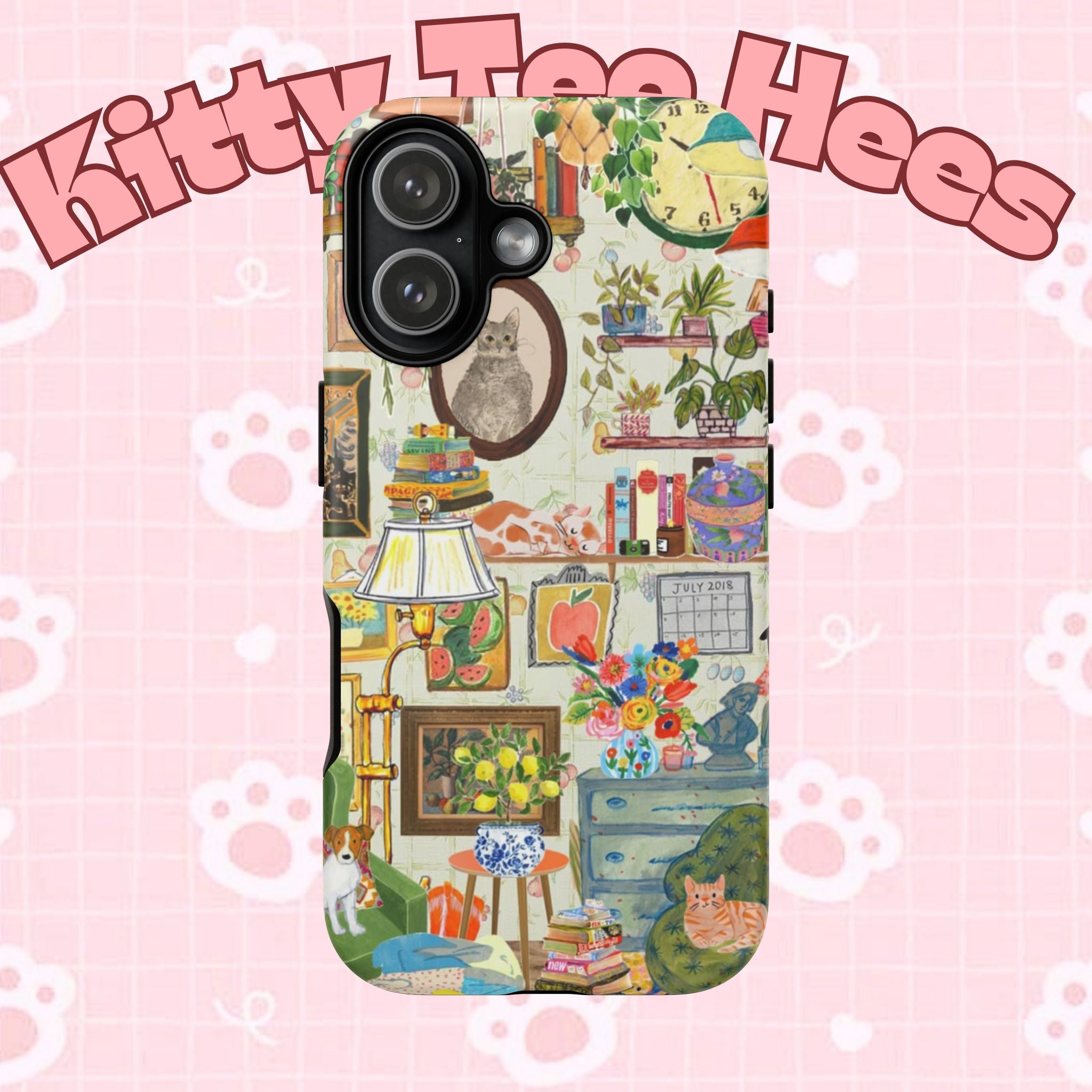 Cute cat portrait phone case for iPhone 17 by Printify, featuring a cozy living room pet design and stylish protection.