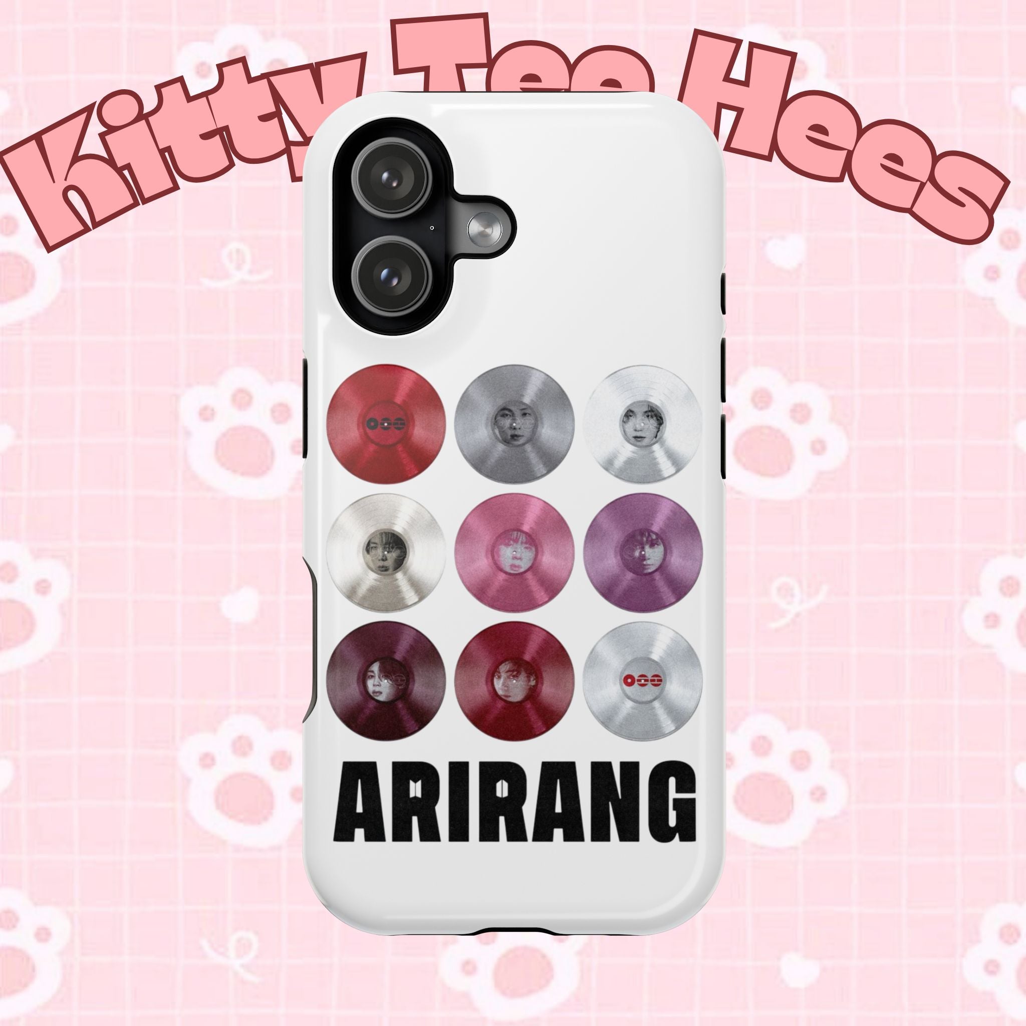Printify Bangtan Arirang BTS vinyl record grid phone case, impact-resistant design with cool BTS fan merch style.