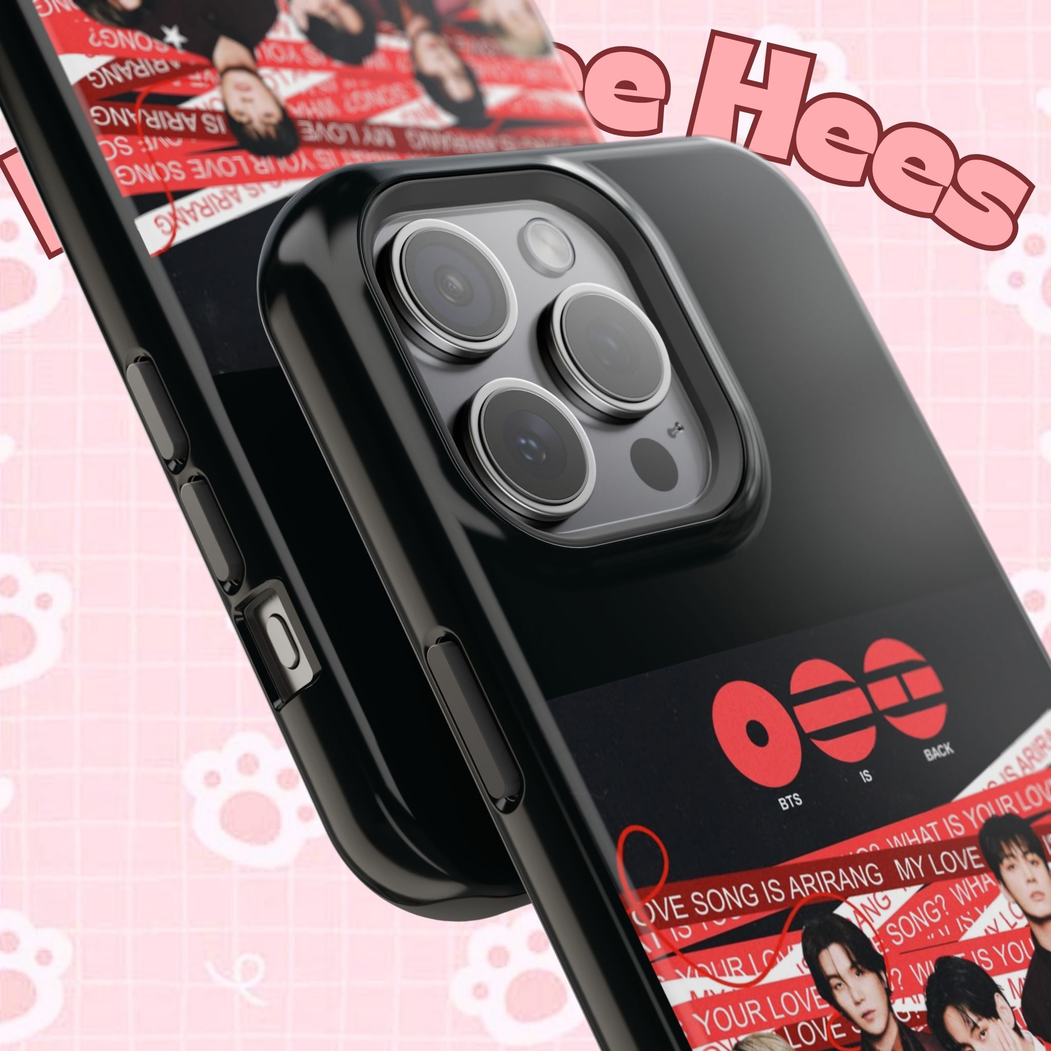 BTS Arirang phone case with Bangtan concert design, impact-resistant K-Pop band photo phone case by Printify.
