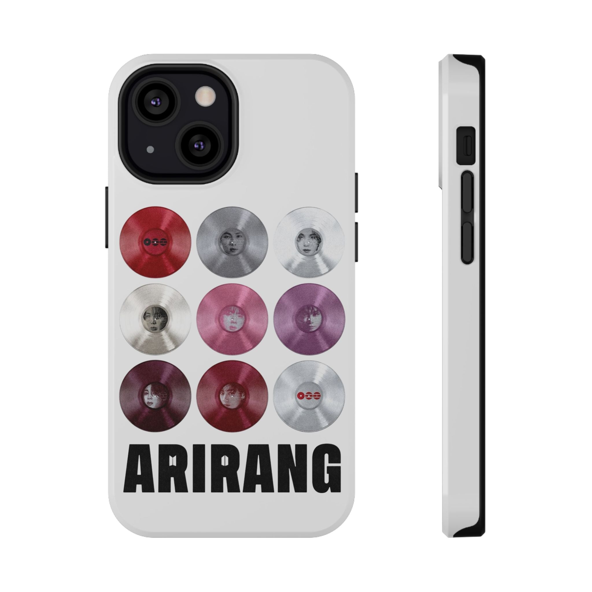 Printify BTS Arirang vinyl record grid phone case featuring cool BTS fan merch design, impact-resistant for smartphone protection.