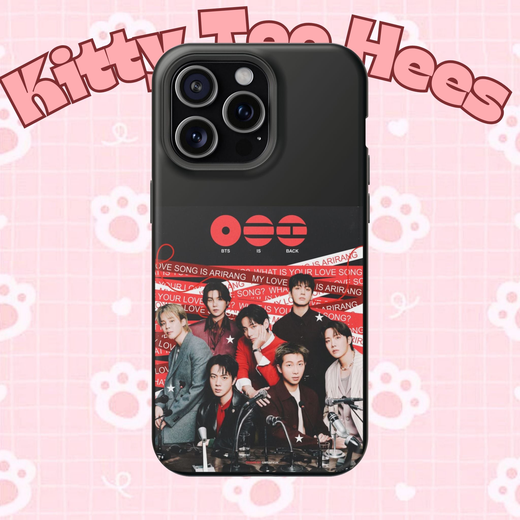 BTS Arirang phone case with Bangtan concert design, impact-resistant K-Pop band photo phone case by Printify.