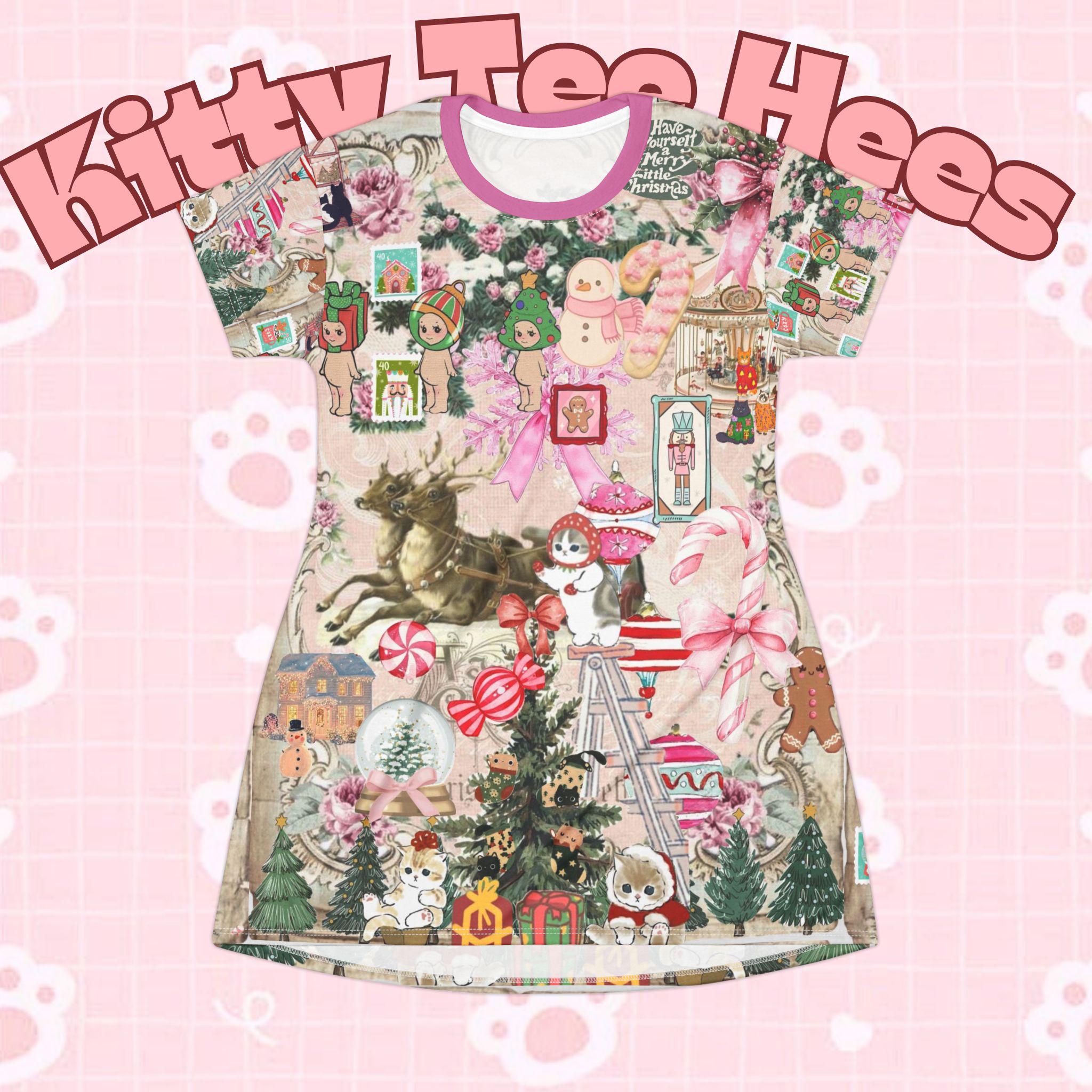 Christmas Cat Holiday Dress TShirt Dress Cute Cat Santa Pattern cat Christmas dress holiday dress - Kitty TeeHees