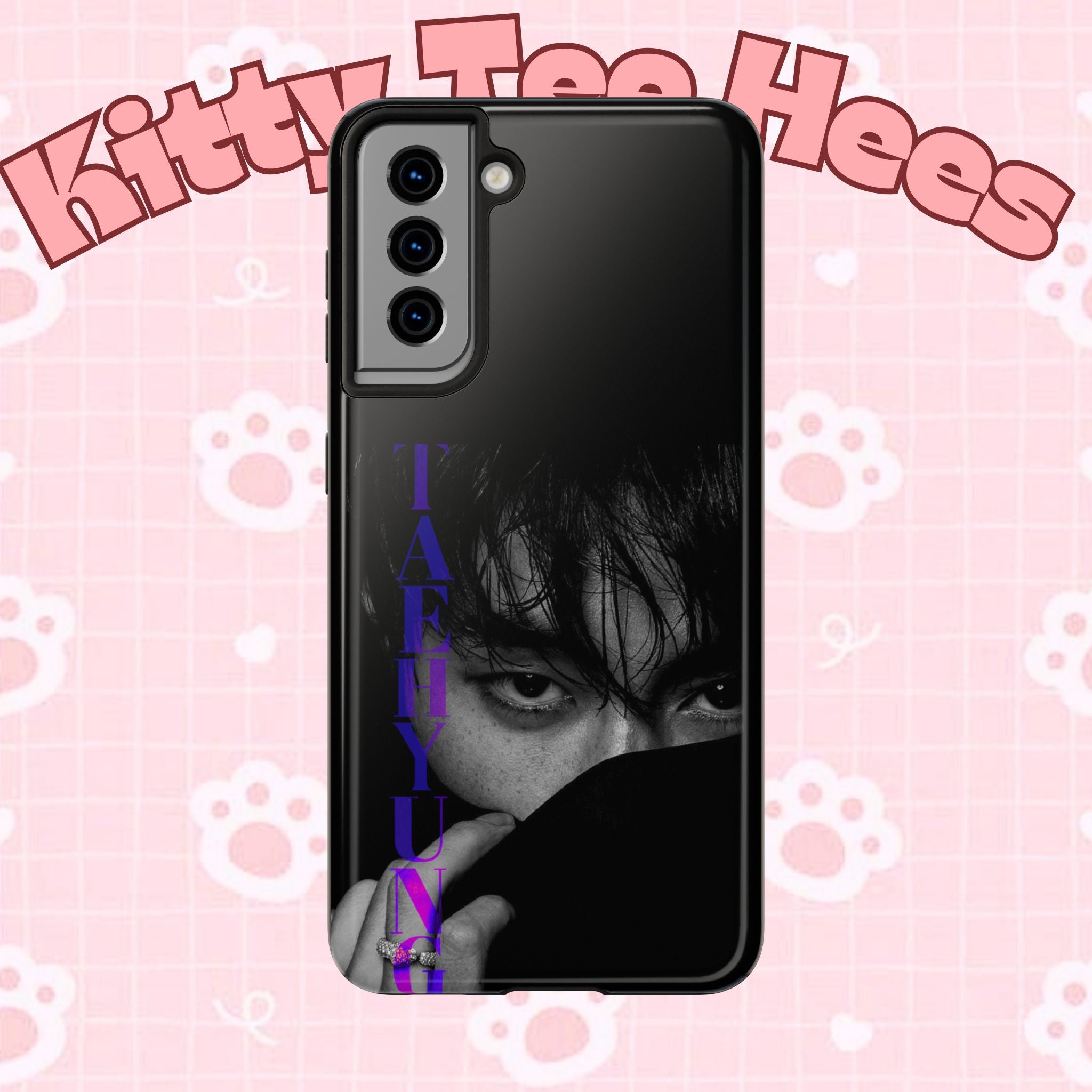BTS Taehyung (V) tough phone case with Dark Bangtan design for iPhone and Samsung, featuring Kim Taehyung artwork.