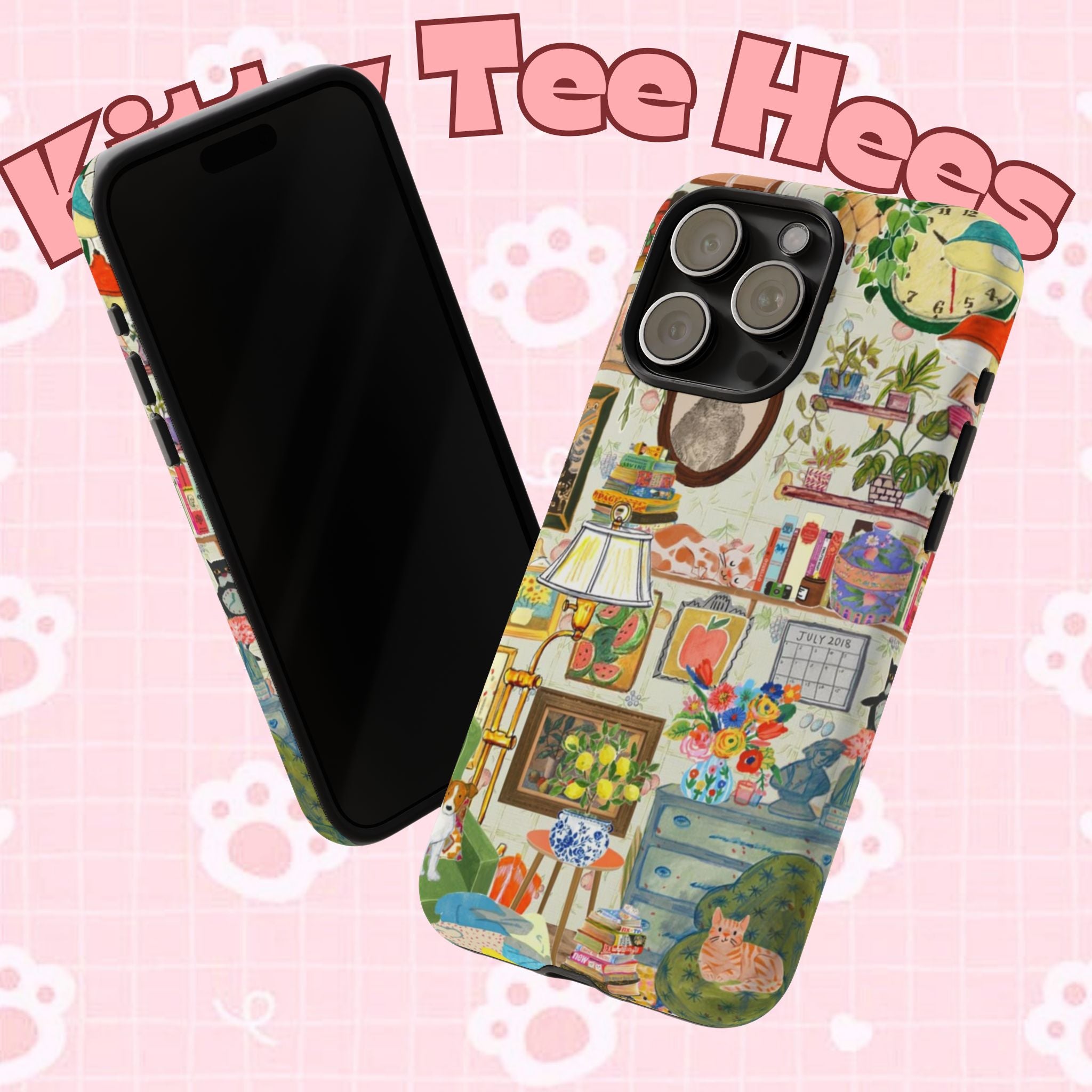 Cute cat portrait phone case for iPhone 17, stylish Printify framed cozy living room pet home design.