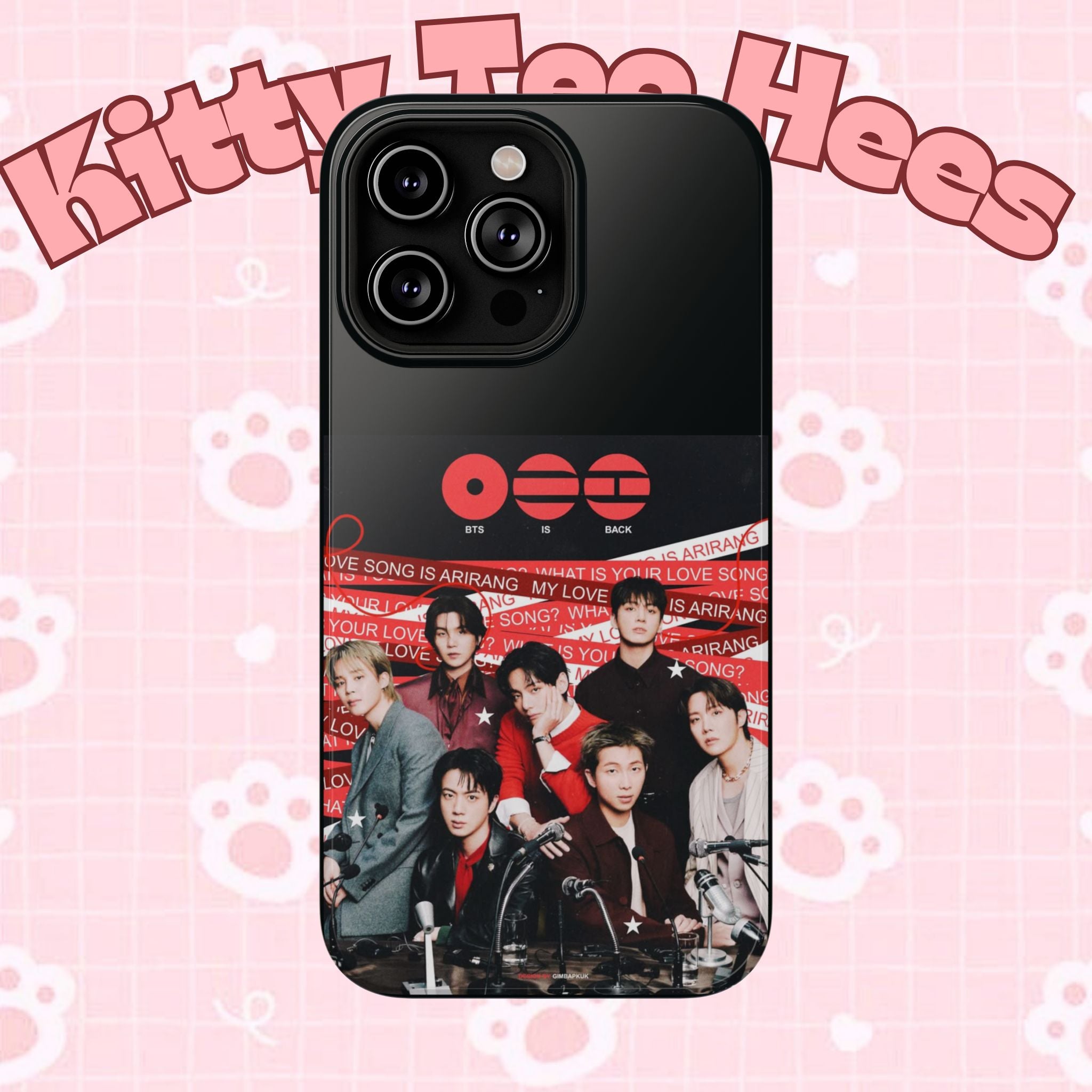Printify BTS Arirang phone case featuring Bangtan concert design, impact-resistant K-Pop band photo phone cover.