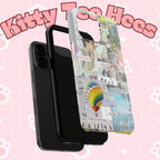 K-Pop BTS collage phone case for iPhone and Samsung with pastel hot air balloon design, featuring a vibrant photo collage and durable tough case.