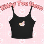Cat Print Tank Top: Women's Combed Cotton Blend Spaghetti Strap Shirt - Kitty TeeHees