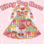 Strawberry Picnic floral long sleeve dress with all-over print, casual spring/summer garden design by Printify.