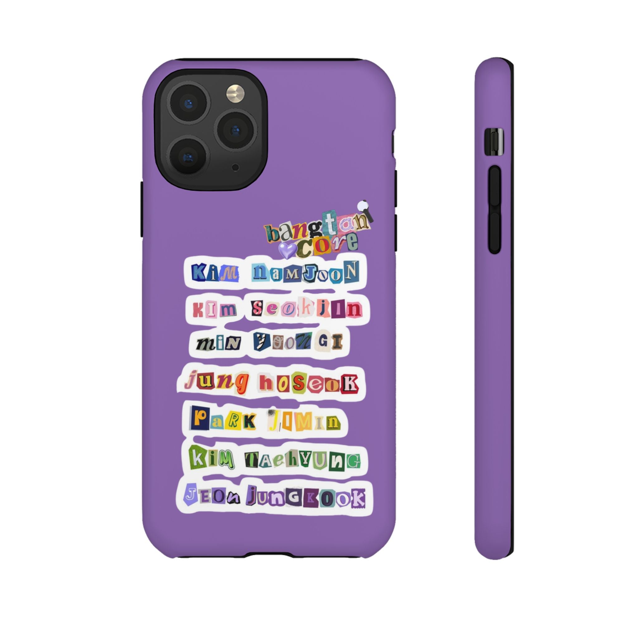 Printify BTS member names phone case featuring Jungkook, Jimin, and Rap Monster for iPhone 17 with tough protective design.