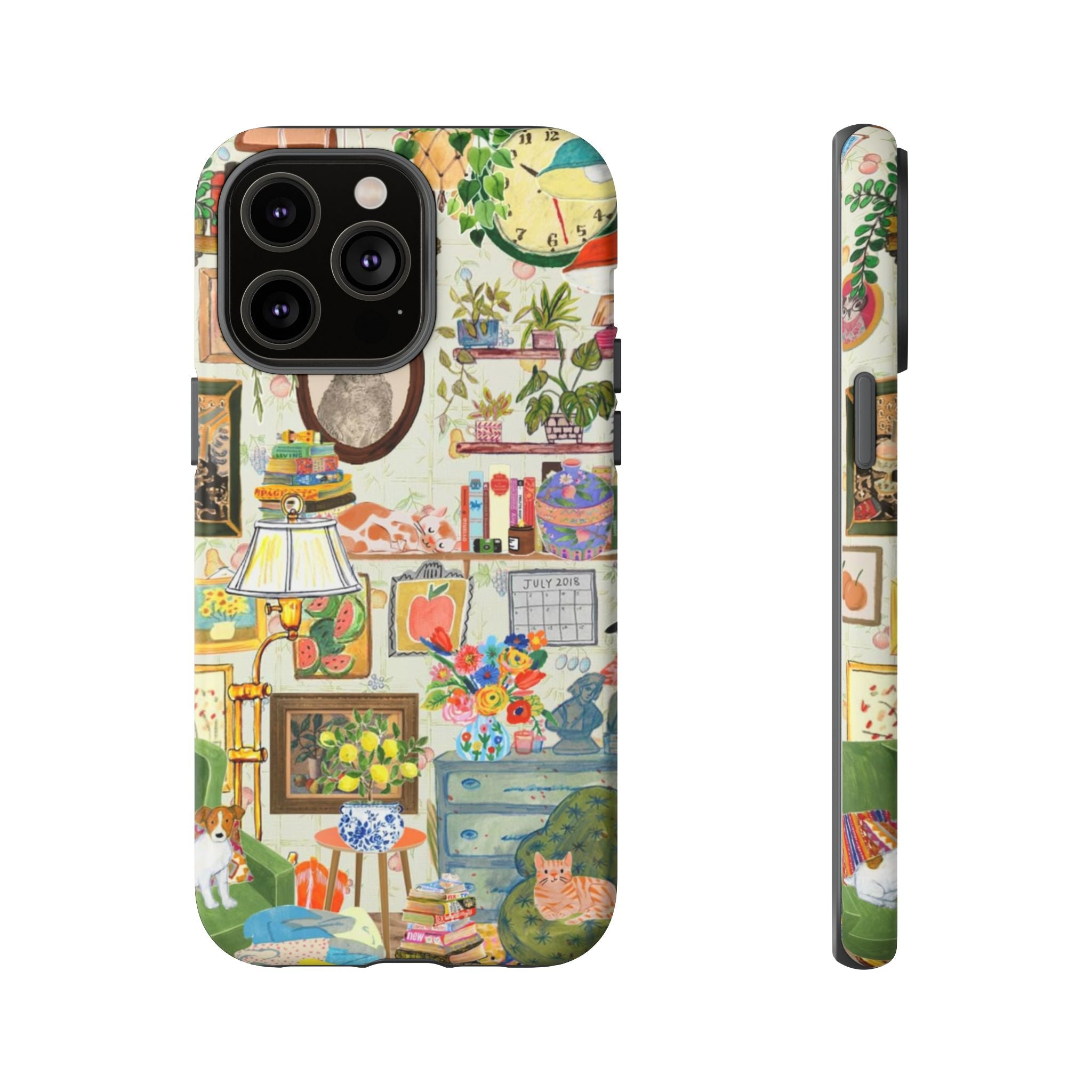 Cute cat portrait phone case for iPhone 17 by Printify, featuring a cozy living room pet design and stylish protection.